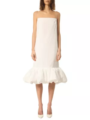 knee length dresses for ladies Satin Bubble Hem Midi Dress - Cream main image 1