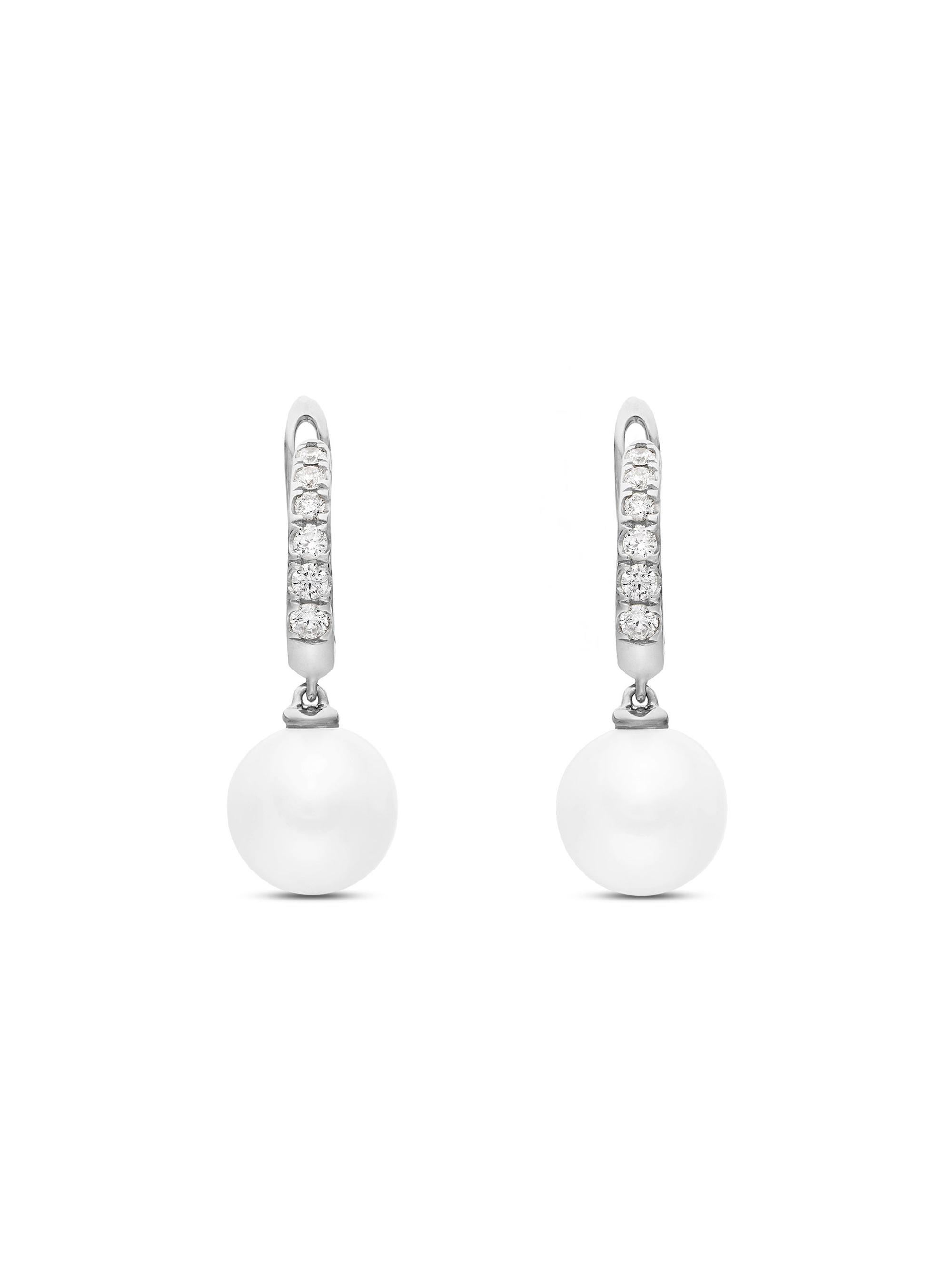 David Yurman Women's Pearl and Pavé Drop Earrings in Sterling Silver with Pearls and Diamonds, 15.6MM - Pearl