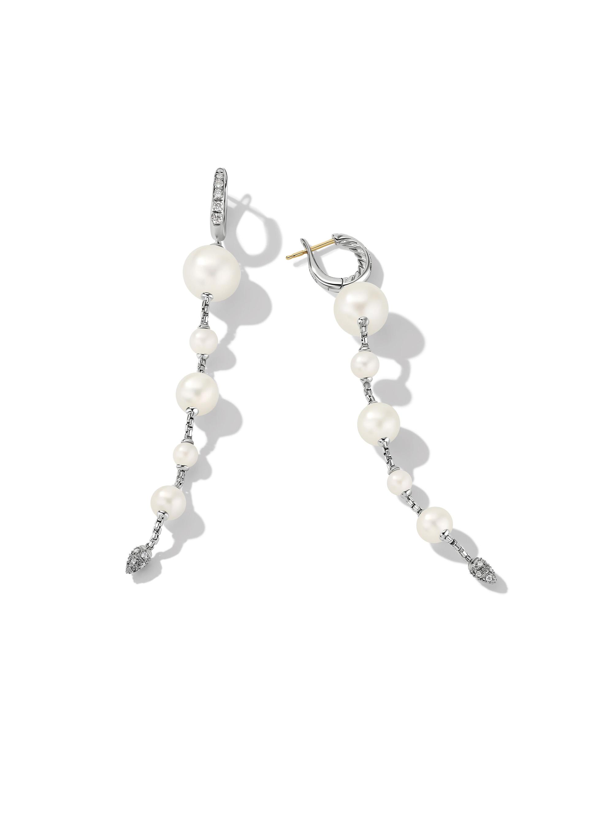 David Yurman Women's Pearl & Pavé Drop Earrings With Diamonds - Silver Pave