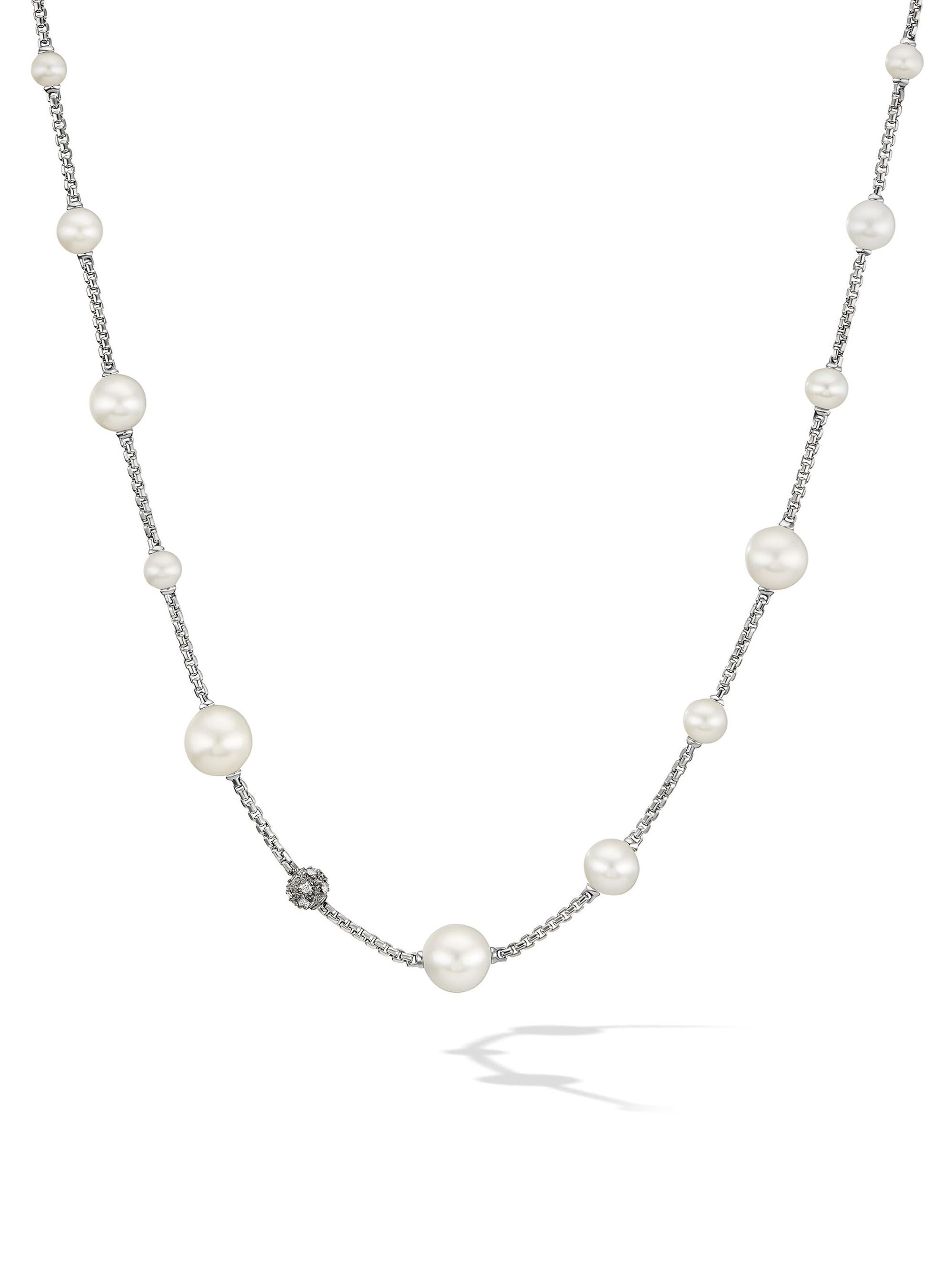 David Yurman Women's Pearl Sterling Silver & Diamond Pavé Station Necklace - Silver Pave
