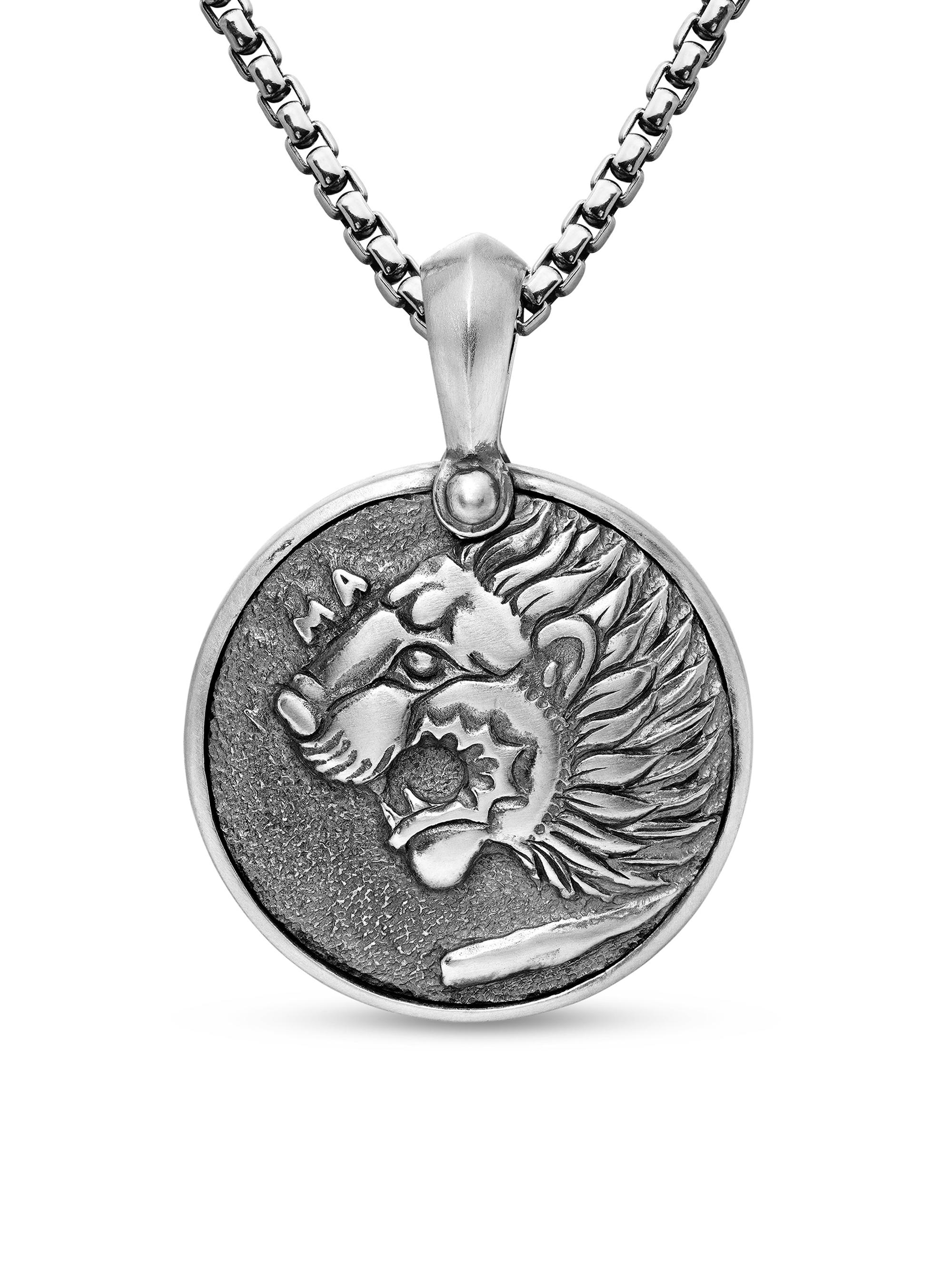 David Yurman Men's Petrvs Lion Coin Amulet in Sterling Silver, 25mm - Silver