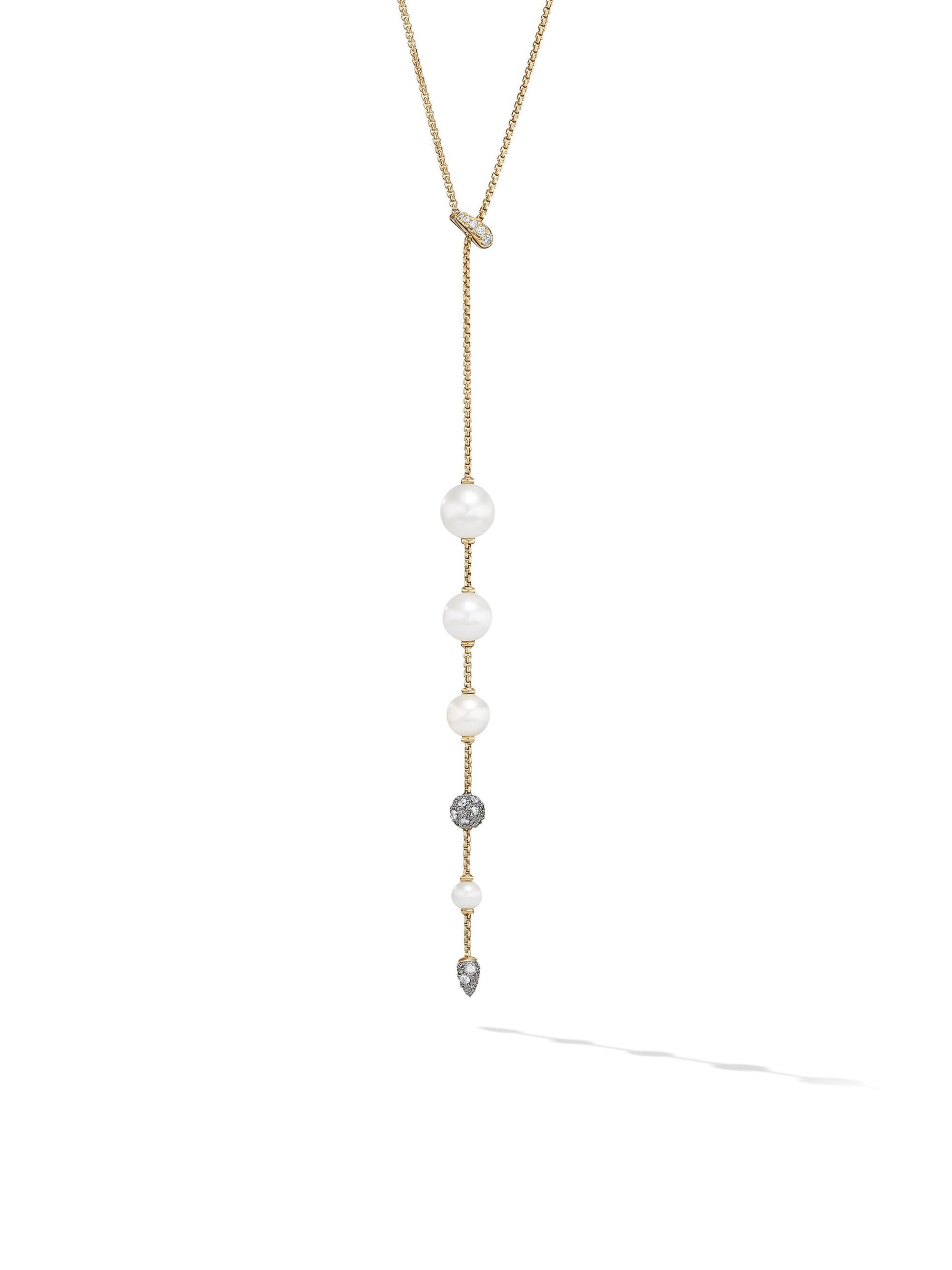 David Yurman Women's Pearl and Pavé Y Necklace in 18K Yellow Gold with Pearls and Diamonds - Pearl