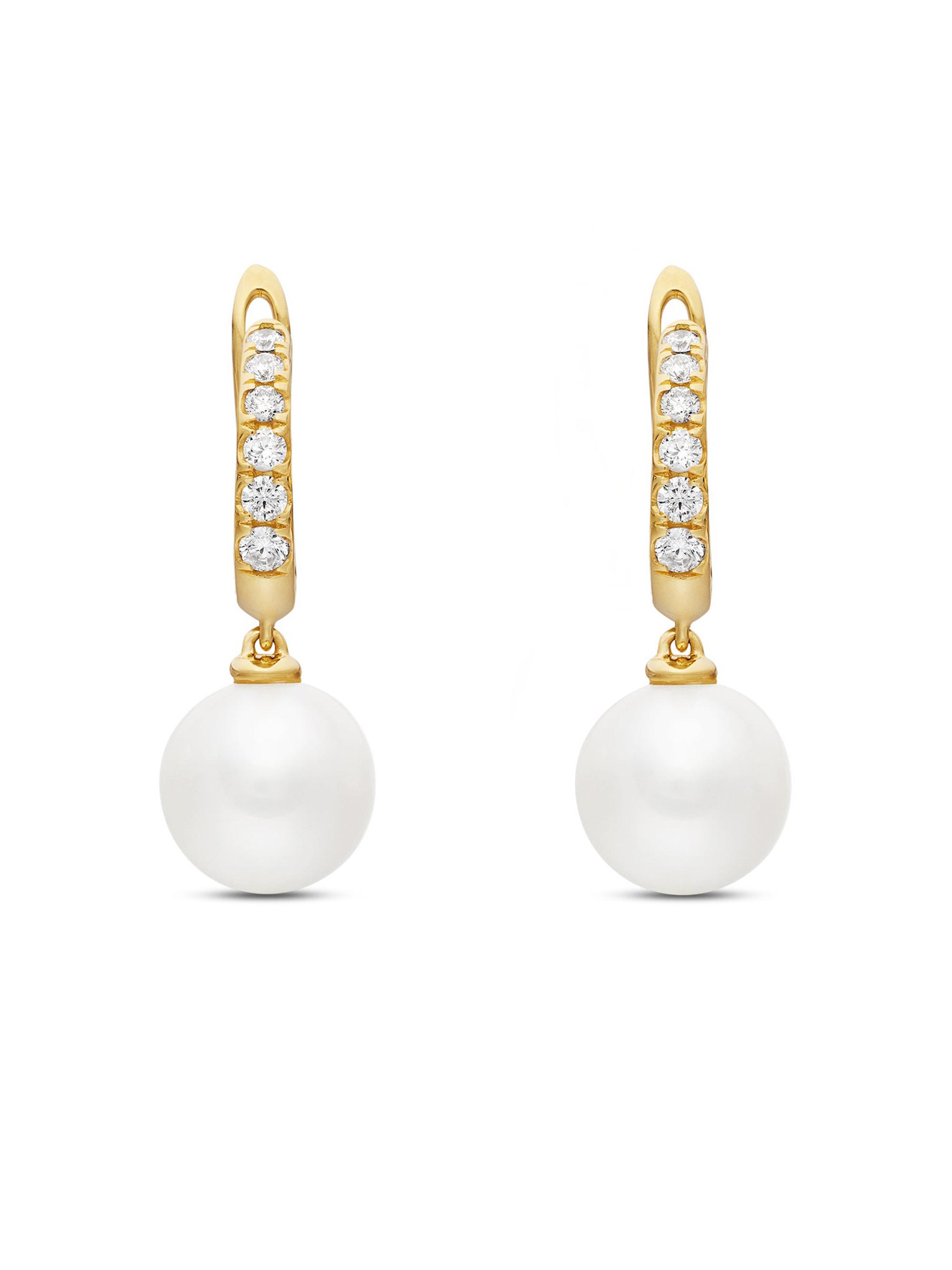 David Yurman Women's Pearl and Pavé Drop Earrings in 18K Yellow Gold with Pearls and Diamonds, 15.6mm - Pearl