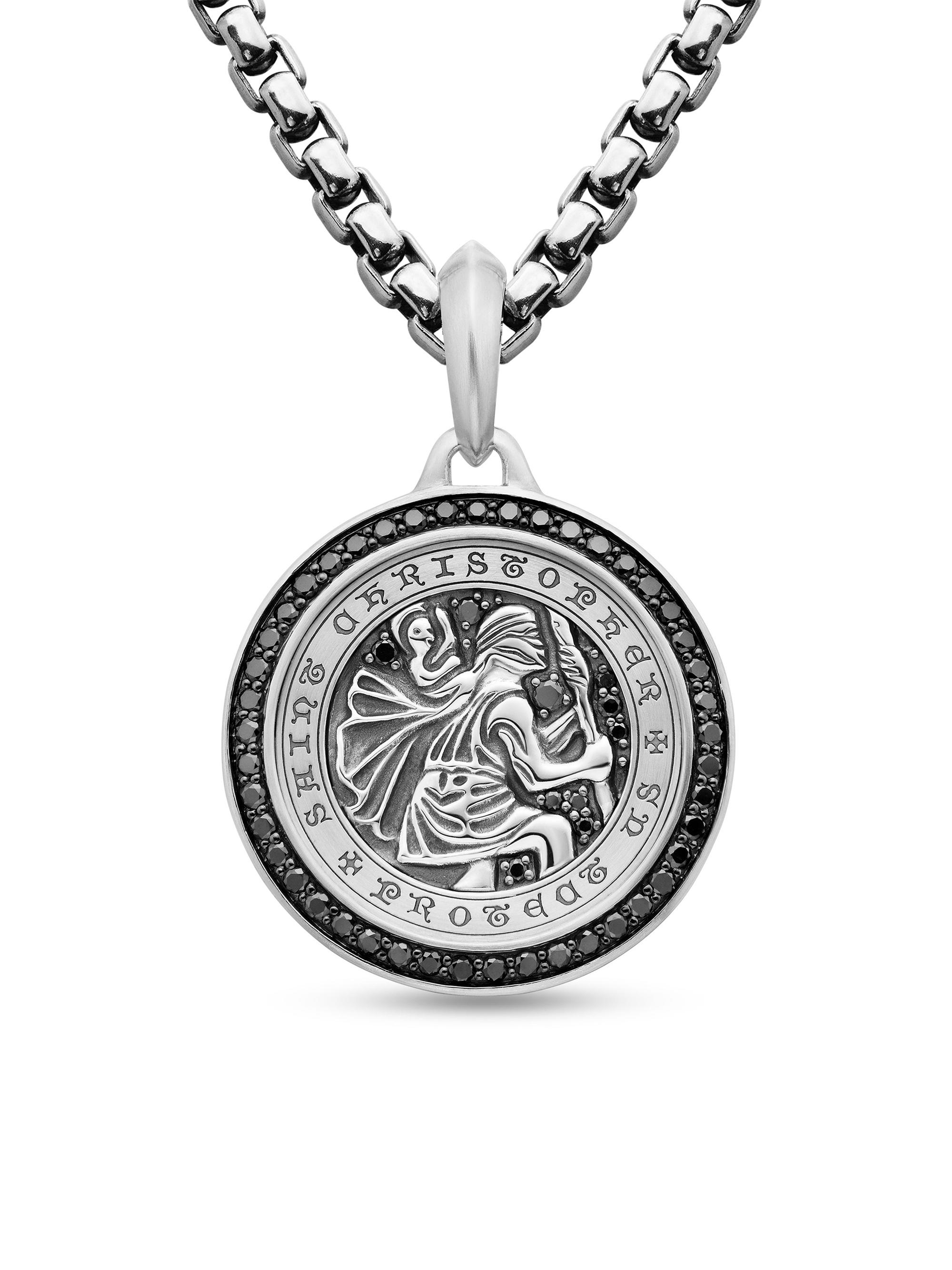 David Yurman Men's St. Christopher Amulet in Sterling Silver - Black Diamond