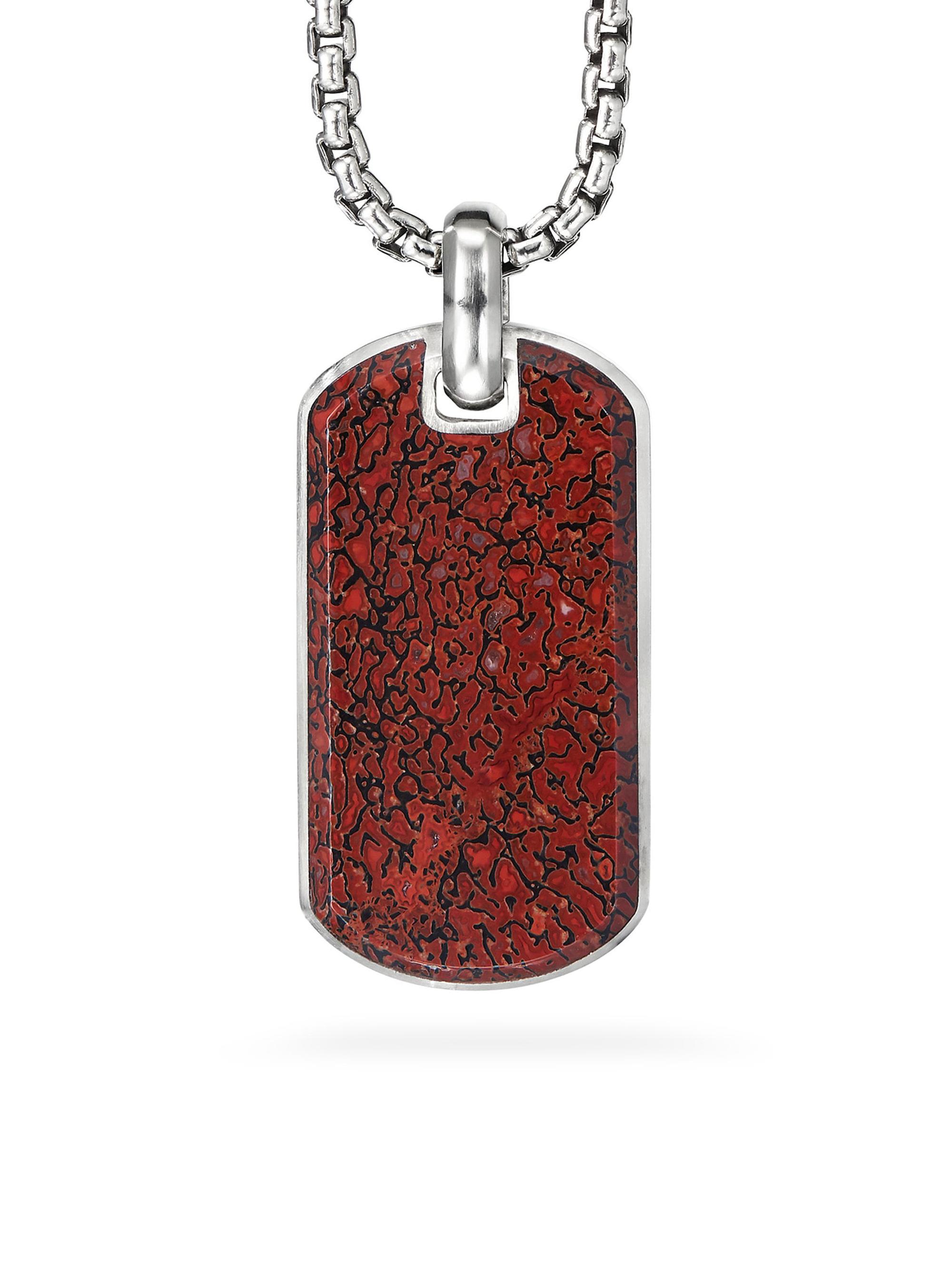 David Yurman Men's Chevron Tag in Sterling Silver - Red Agate
