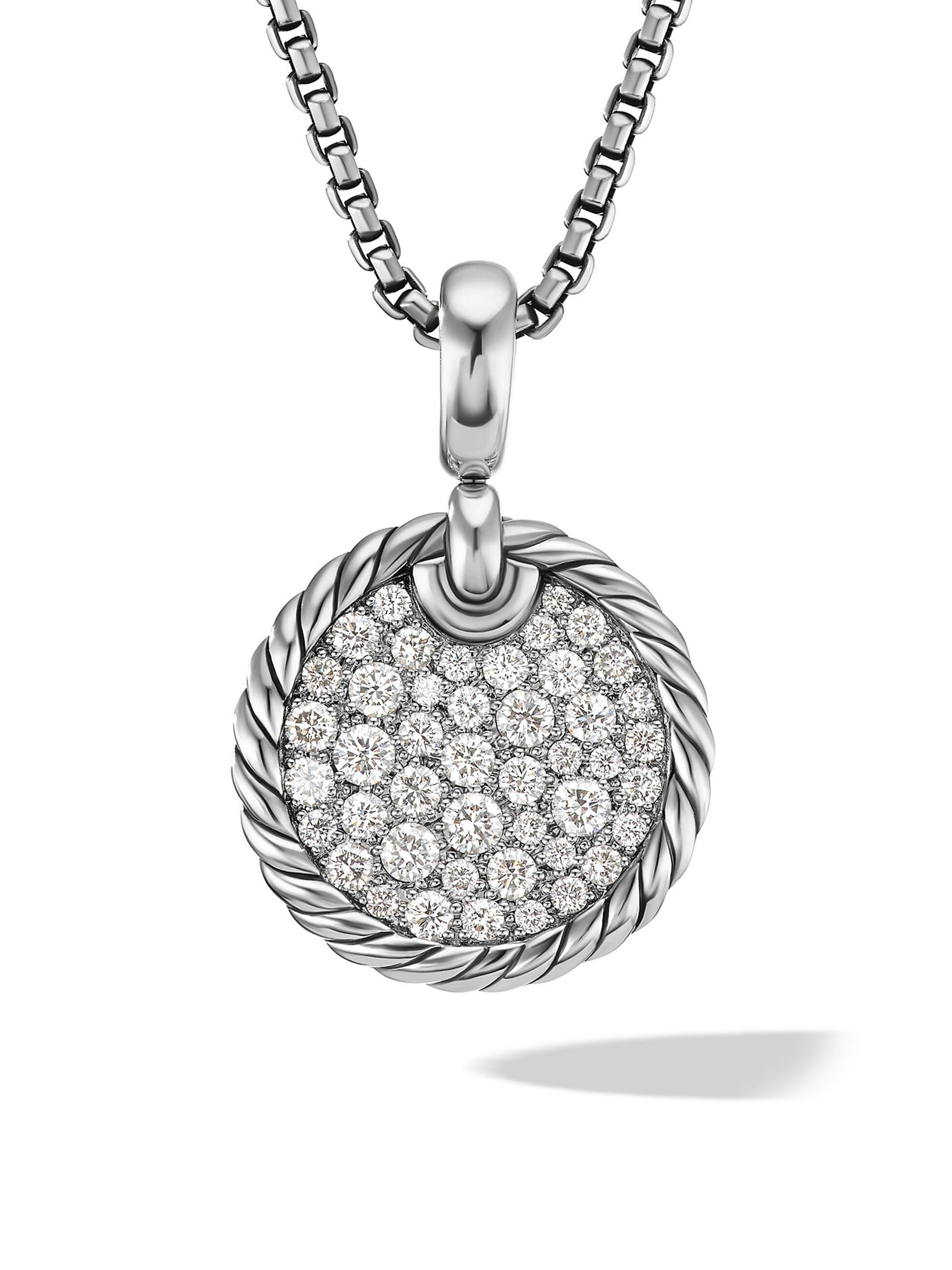 David Yurman Women's DY Elements Disc Pendant in Sterling Silver with Diamonds, 14mm - Diamond