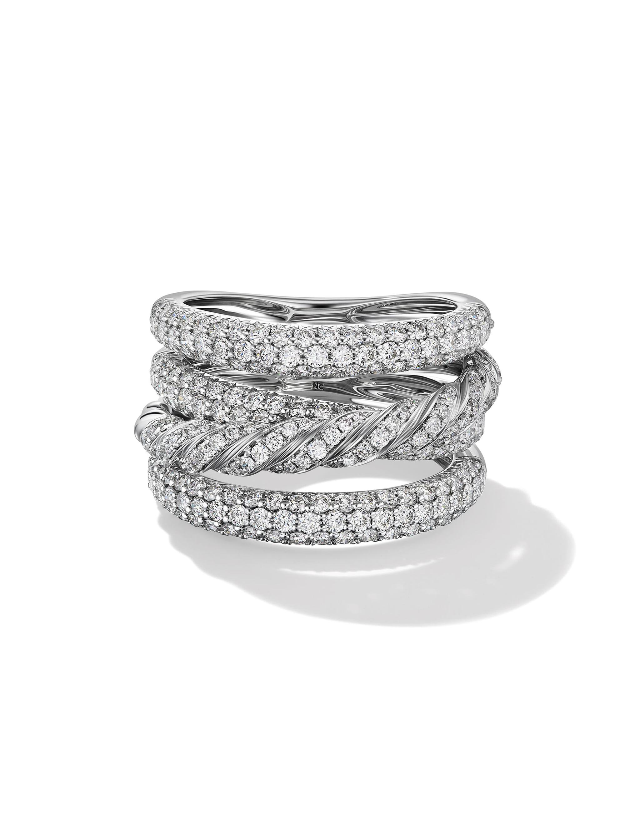 David Yurman Women's Pavéflex 4-Row Ring In 18K White Gold With Diamonds - Silver