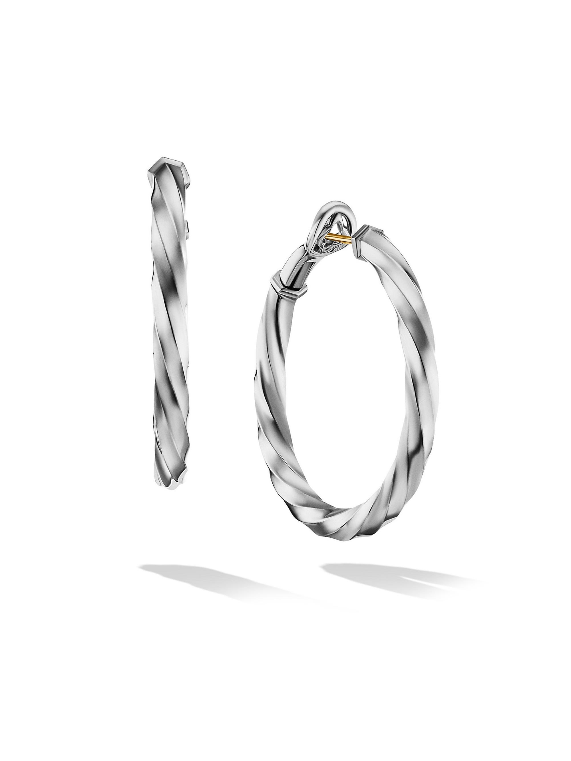 David Yurman Women's Cable Edge Hoop Earrings in Sterling Silver, 1.5in - Silver