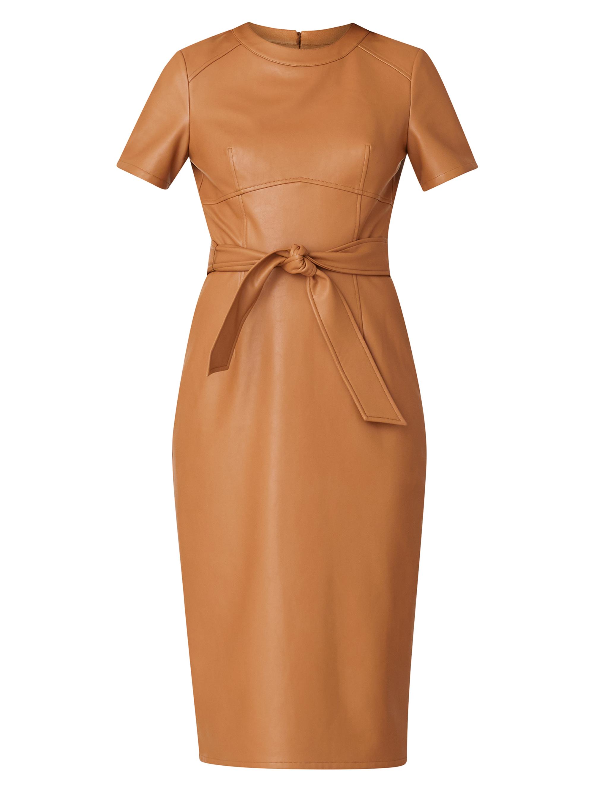 Shoshanna Women's Rhonda Belted Faux Leather Sheath Dress - Camel