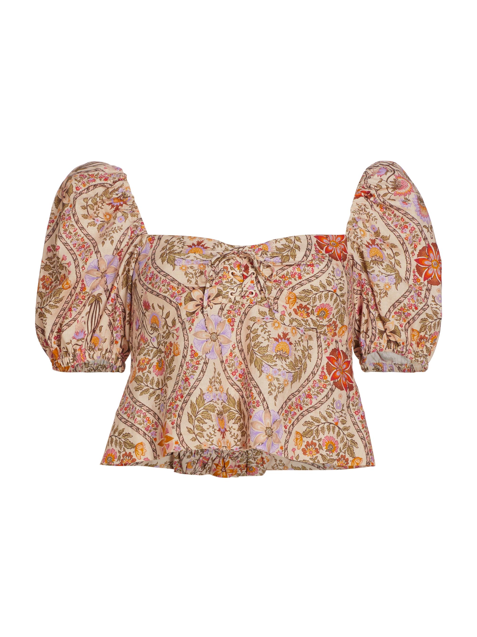 Derek Lam 10 Crosby Women's Melanie Floral Puff-Sleeve Top - Light Khaki Multi