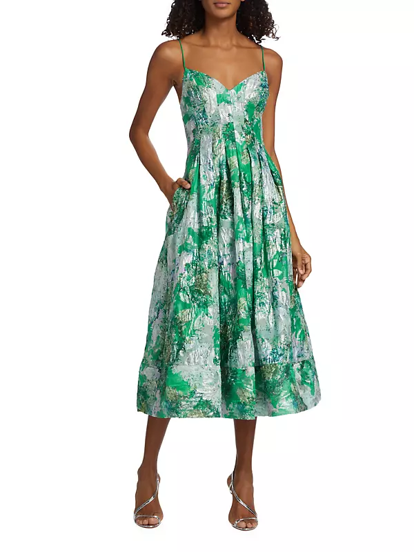 Monique Lhuillier Watercolor Garden Jacquard Flounce Dress