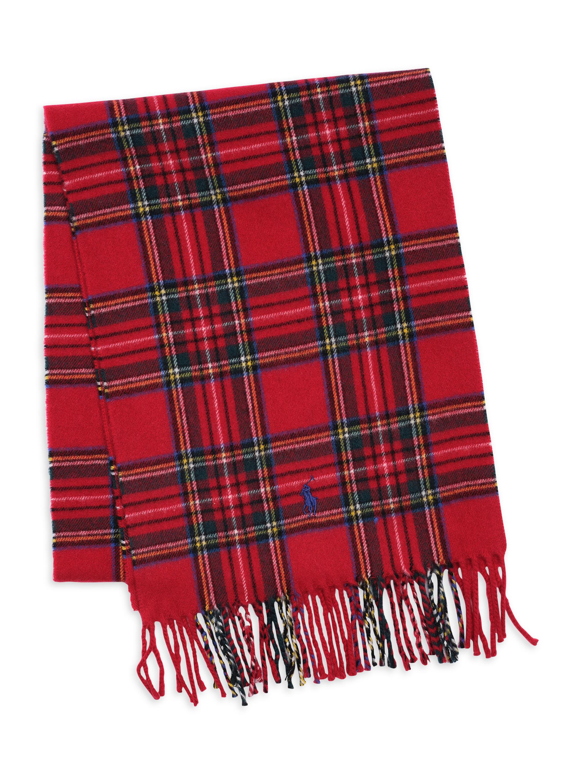 Polo Ralph Lauren Men's Original Label Cashmere Plaid Scarf - Red Tartan