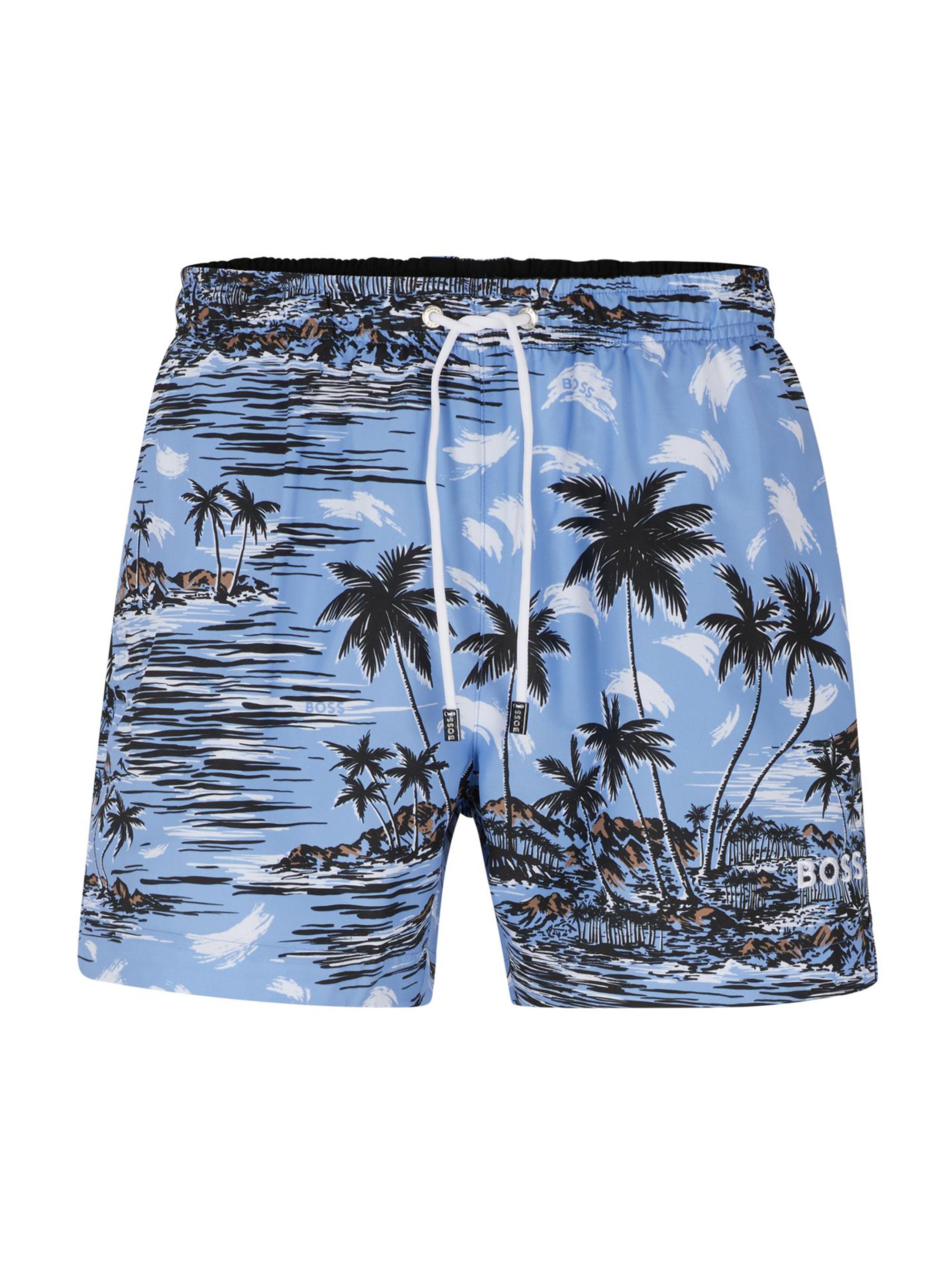 BOSS Men's Seasonal-Print Swim Shorts - Light Blue