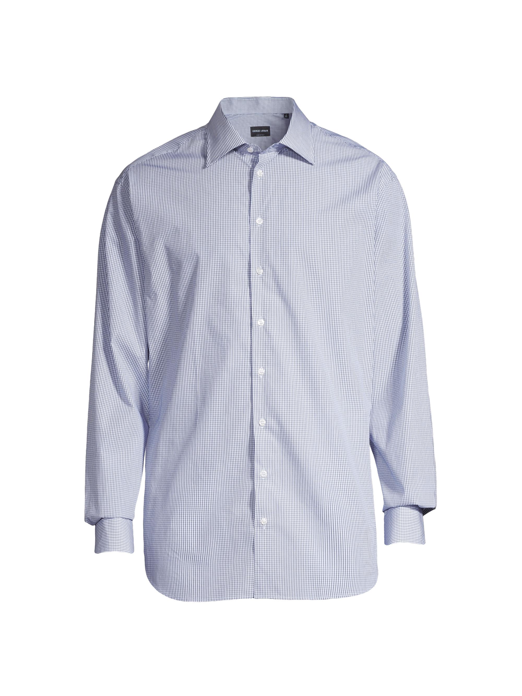 Giorgio Armani Men's Micro Plaid Dress Shirt - Blue