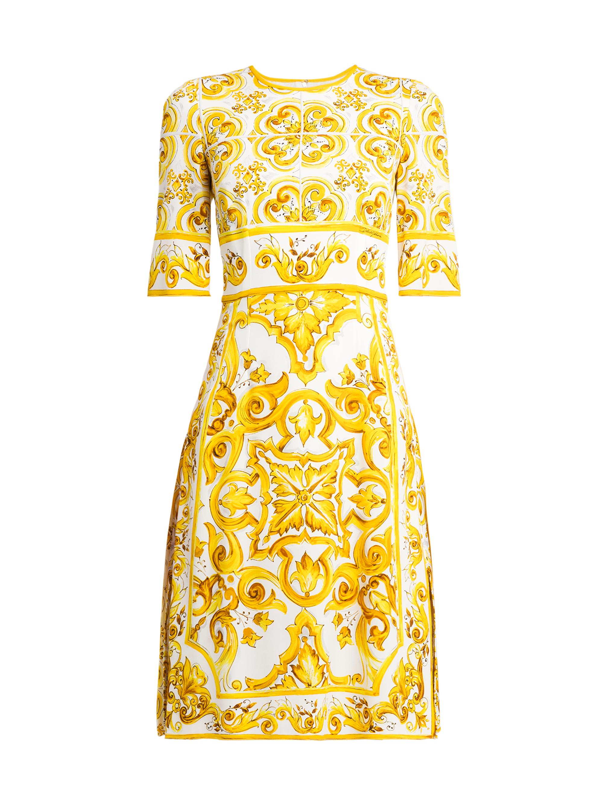 Dolce & Gabbana Women's Maiolica Print A-Line Midi-Dress - Mix Maiolica Giallo