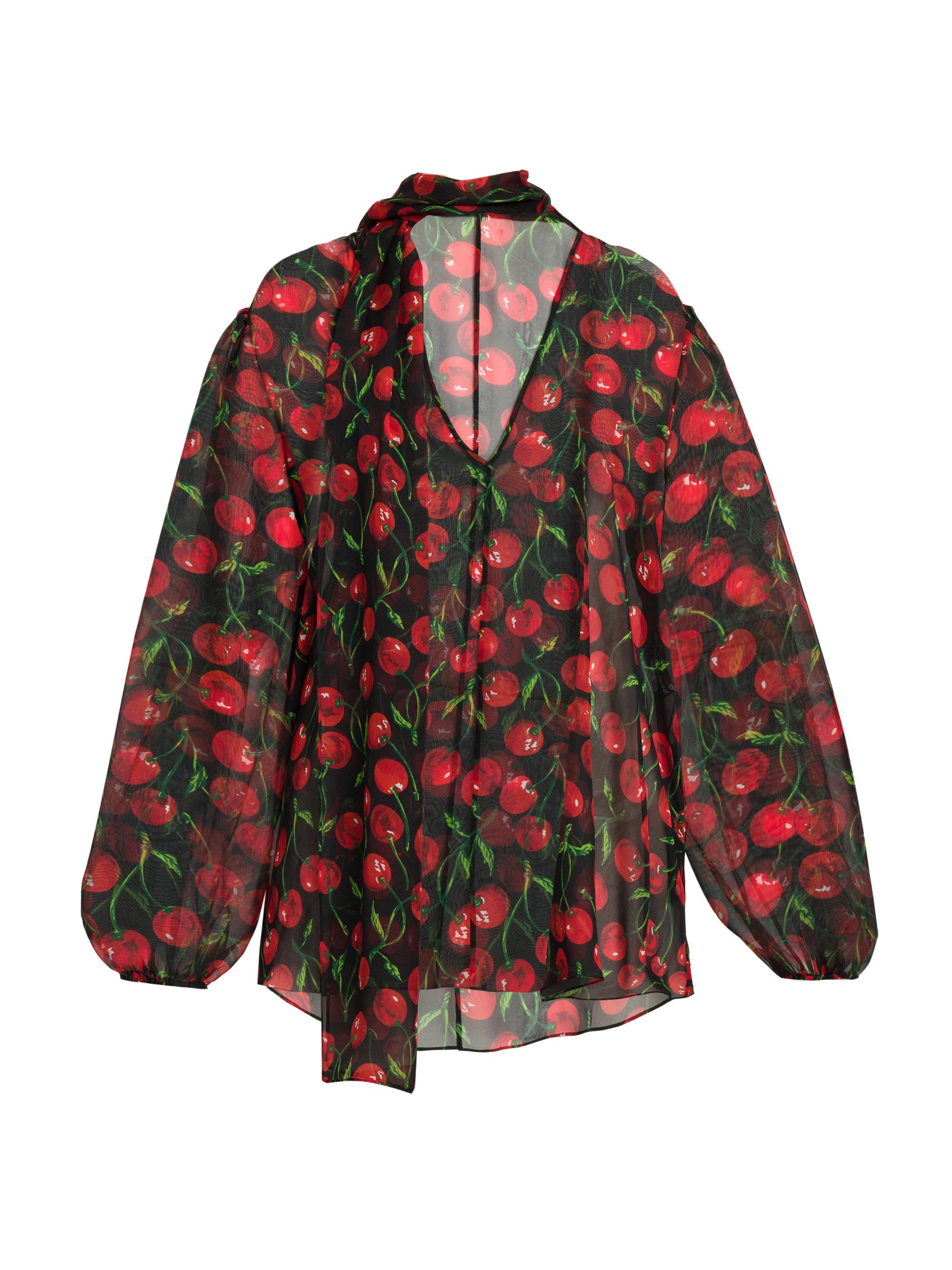 DOLCE&GABBANAシチリア☆レモン☆地図☆シルクトップス☆チュニック Dolce&Gabbana Tieneck Cherry Silk Chiffon Blouse | Saks Fifth Avenue