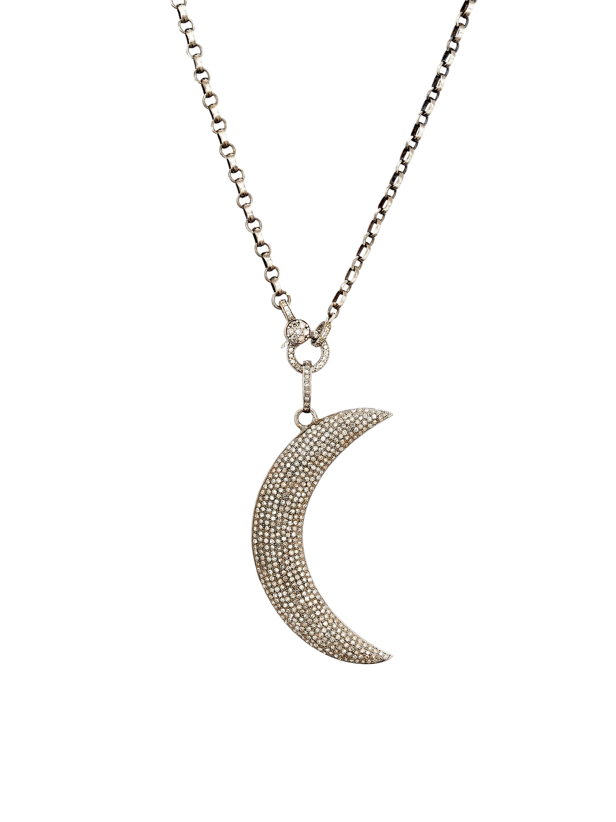 Nina Gilin Women's Black-Rhodium-Plated Silver & 2.4 TCW Diamond Crescent Moon Pendant Necklace - Silver