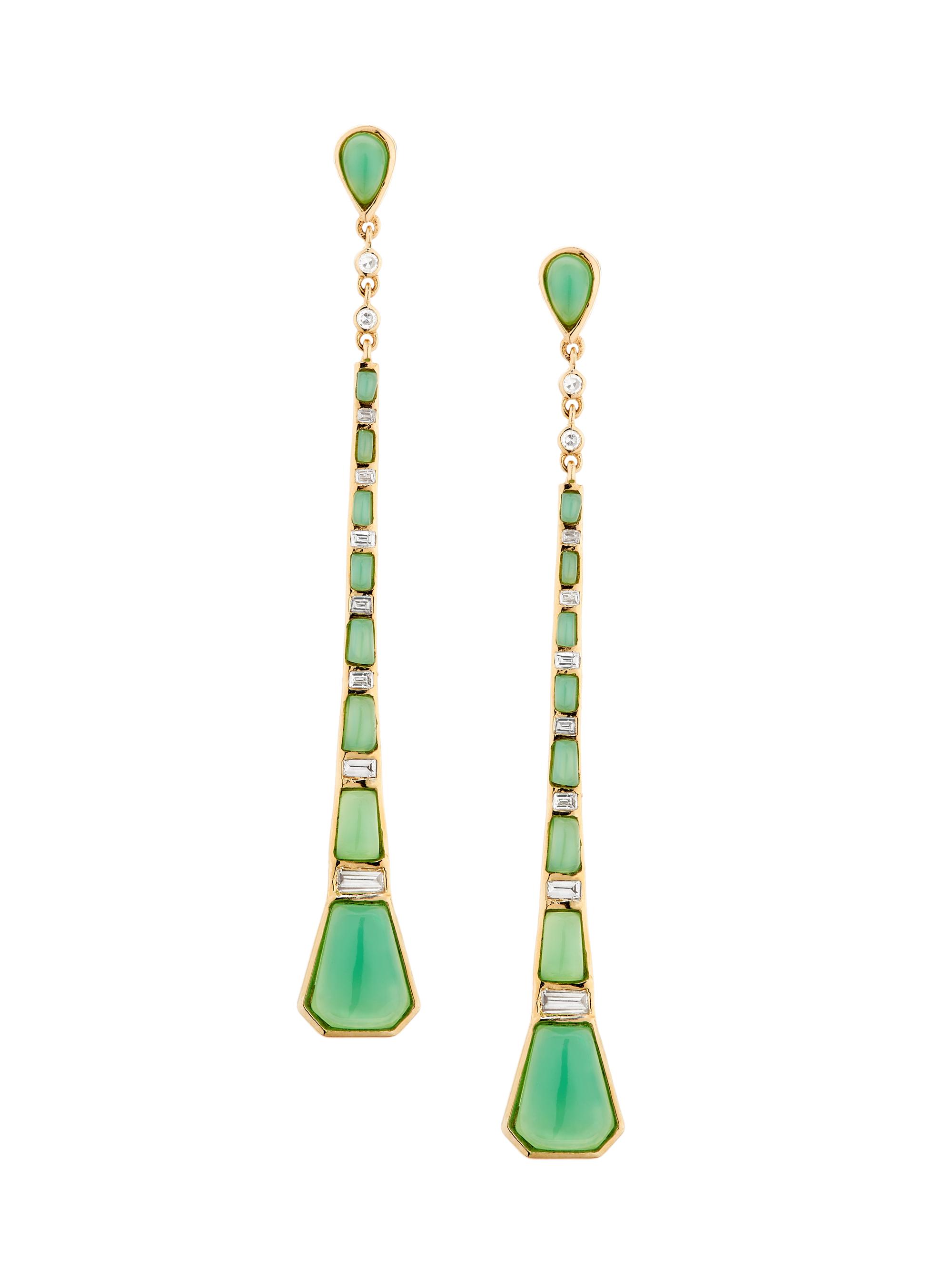 Nina Gilin Women's 14K Yellow Gold, Chrysoprase & 0.4 TCW Diamond Drop Earrings - Yellow Gold
