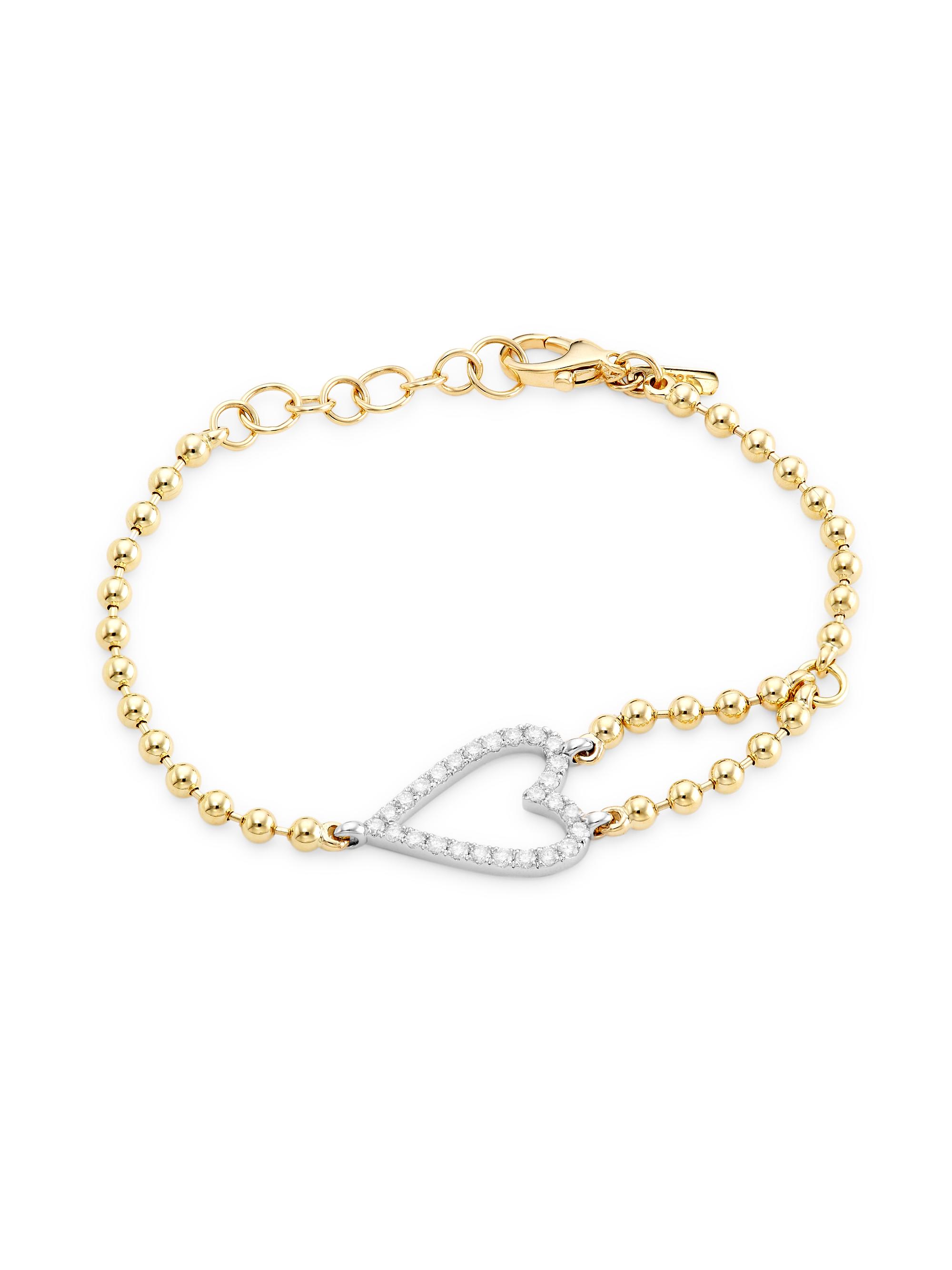 Saks Fifth Avenue Collection Women's Two-Tone 14K Gold & 0.56 TCW Natural Diamond Heart Bracelet - Gold