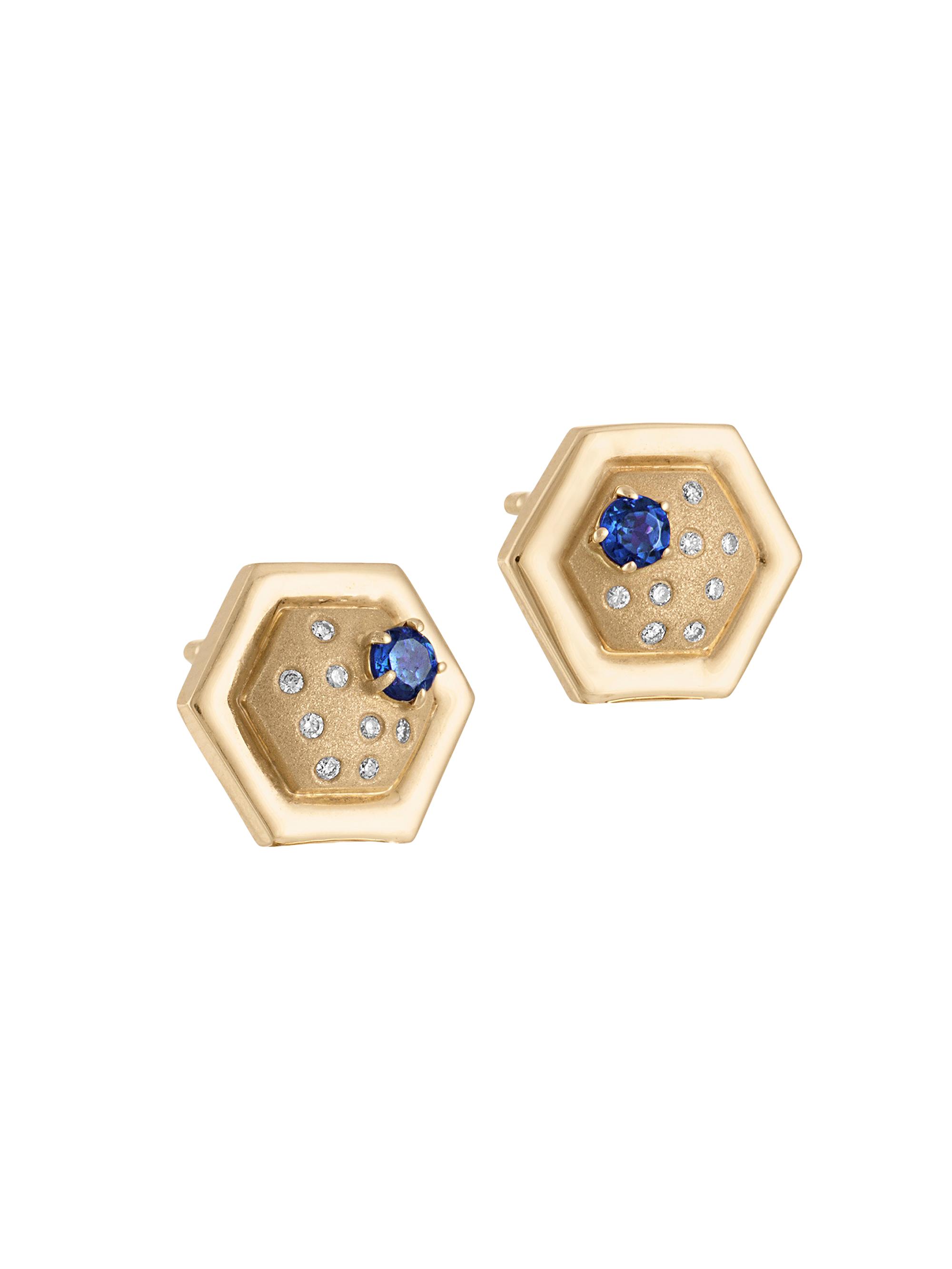 Gigi Ferranti Women's Modern Classics Favo 14K Yellow Gold, Blue Sapphire & 0.08 TCW Diamond Stud Earrings - Yellow Gold