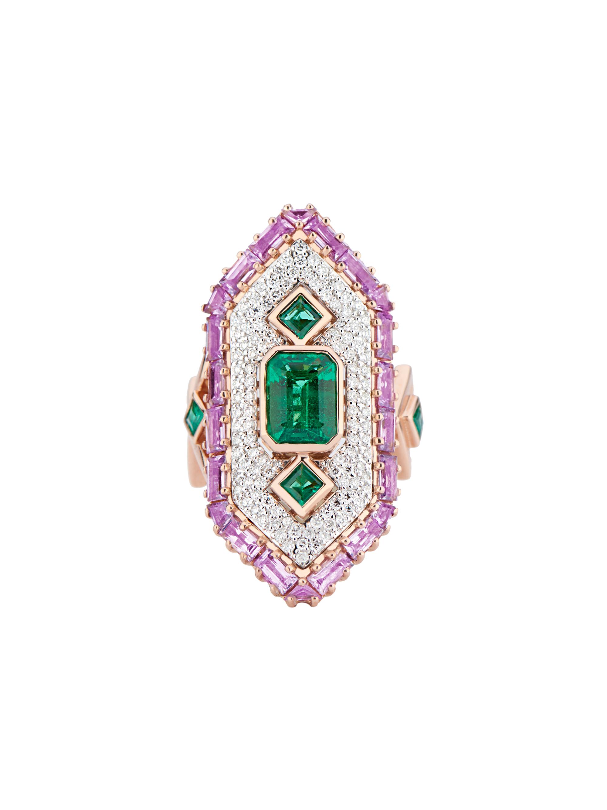 Gigi Ferranti Women's Bespoke Cleopatra 18K Rose Gold, Emerald, Pink Sapphire & 0.2 TWC Diamond Ring - Rose Gold