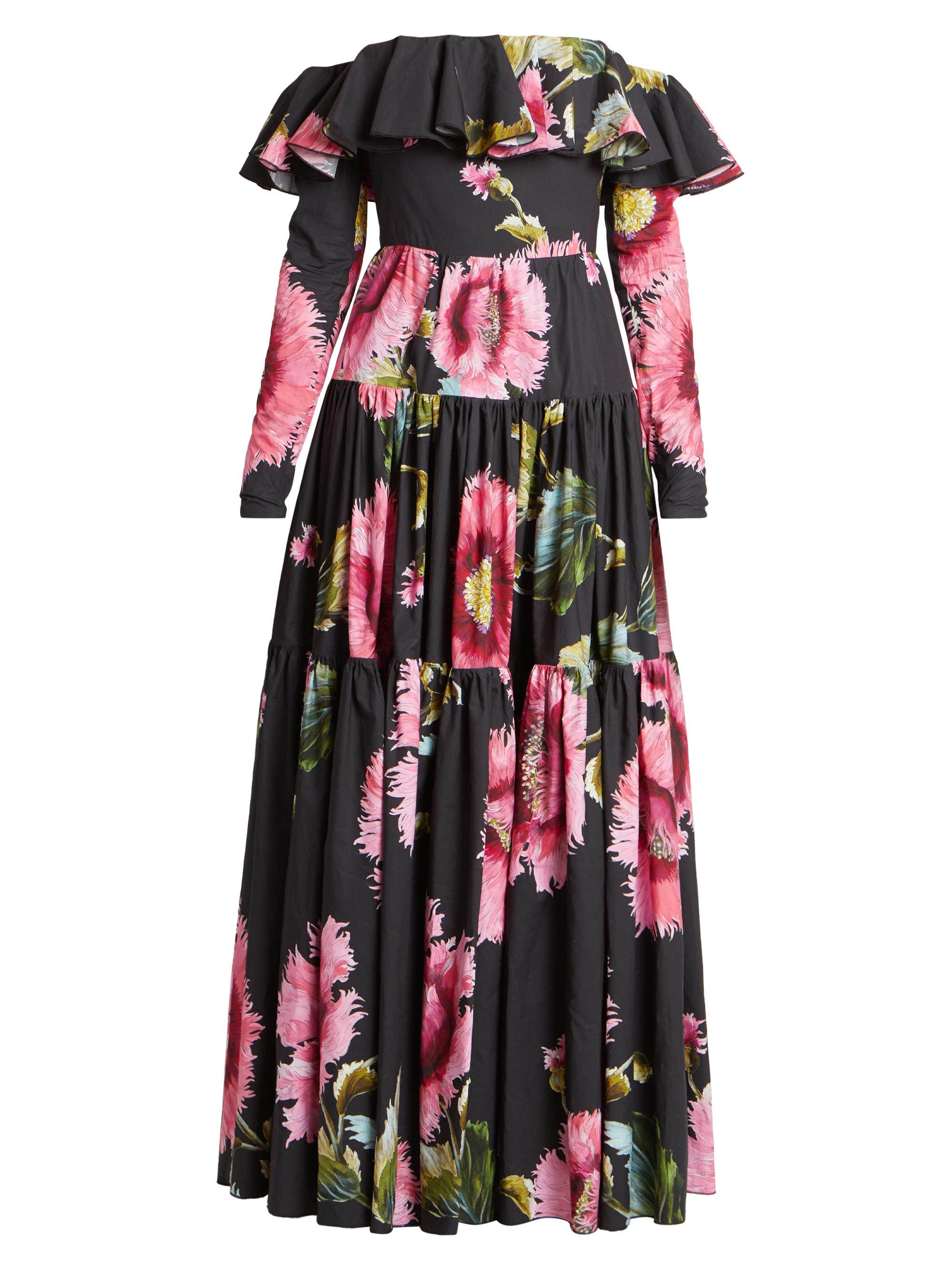 Giambattista Valli Women's Floral Off-The-Shoulder Cotton Gown - Black Rose