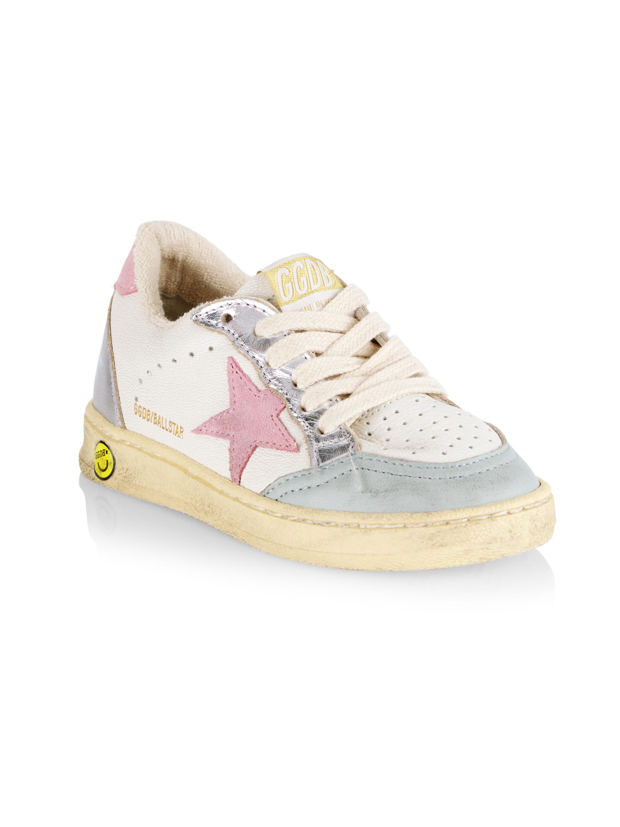 Golden Goose Baby Girl's, Little Girl's & Girl's Ballstar Laminated Suede Star Sneakers - Grey White Pink Silver 13 (Child)