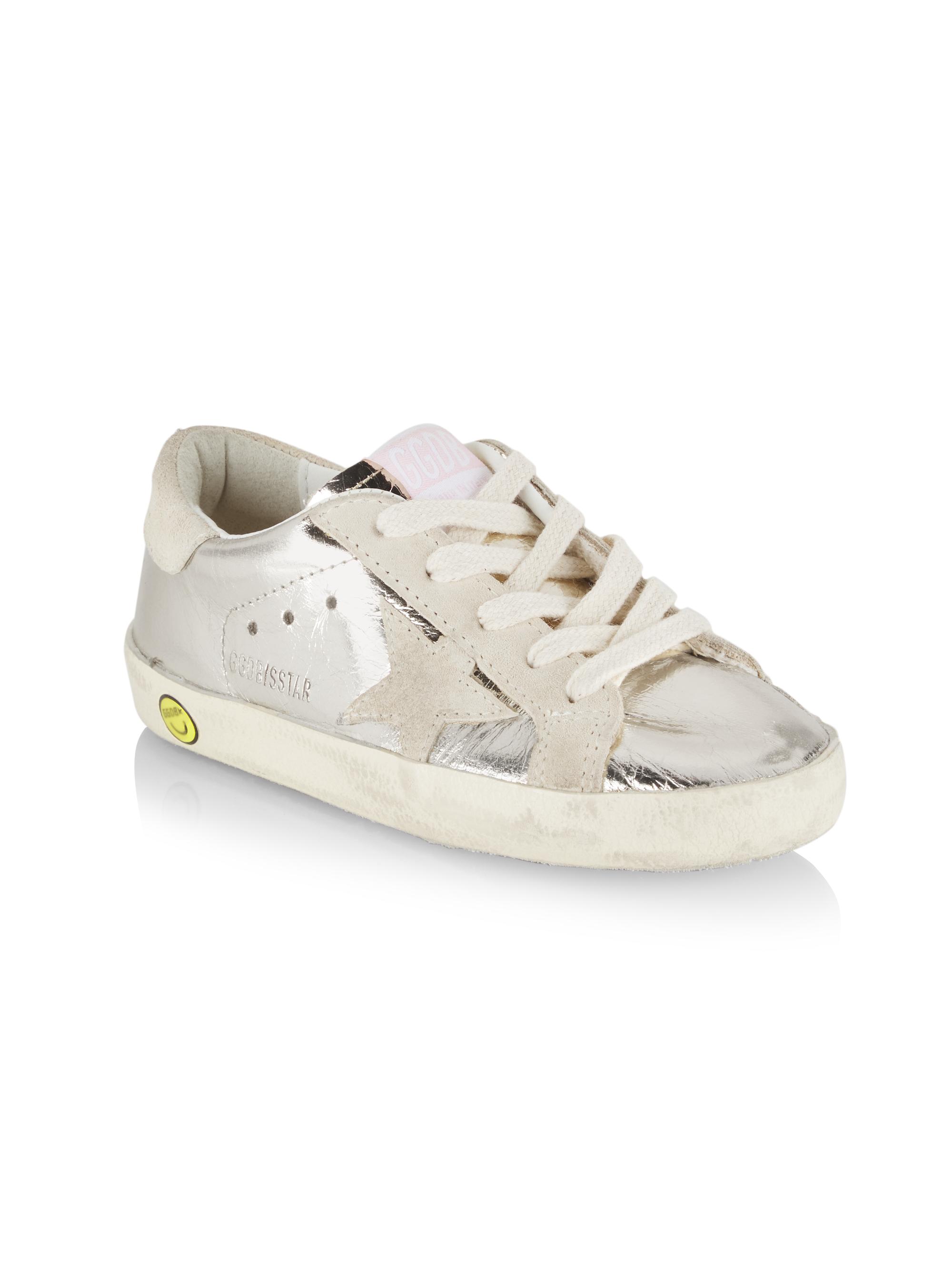 Golden Goose Baby Girl's, Little Girl's & Girl's Super-Star Laminated Suede Star Sneakers - Platinum Beige 13 (Child) | Thumbnail 4