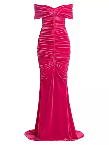 Ruched Off-The-Shoulder Gown