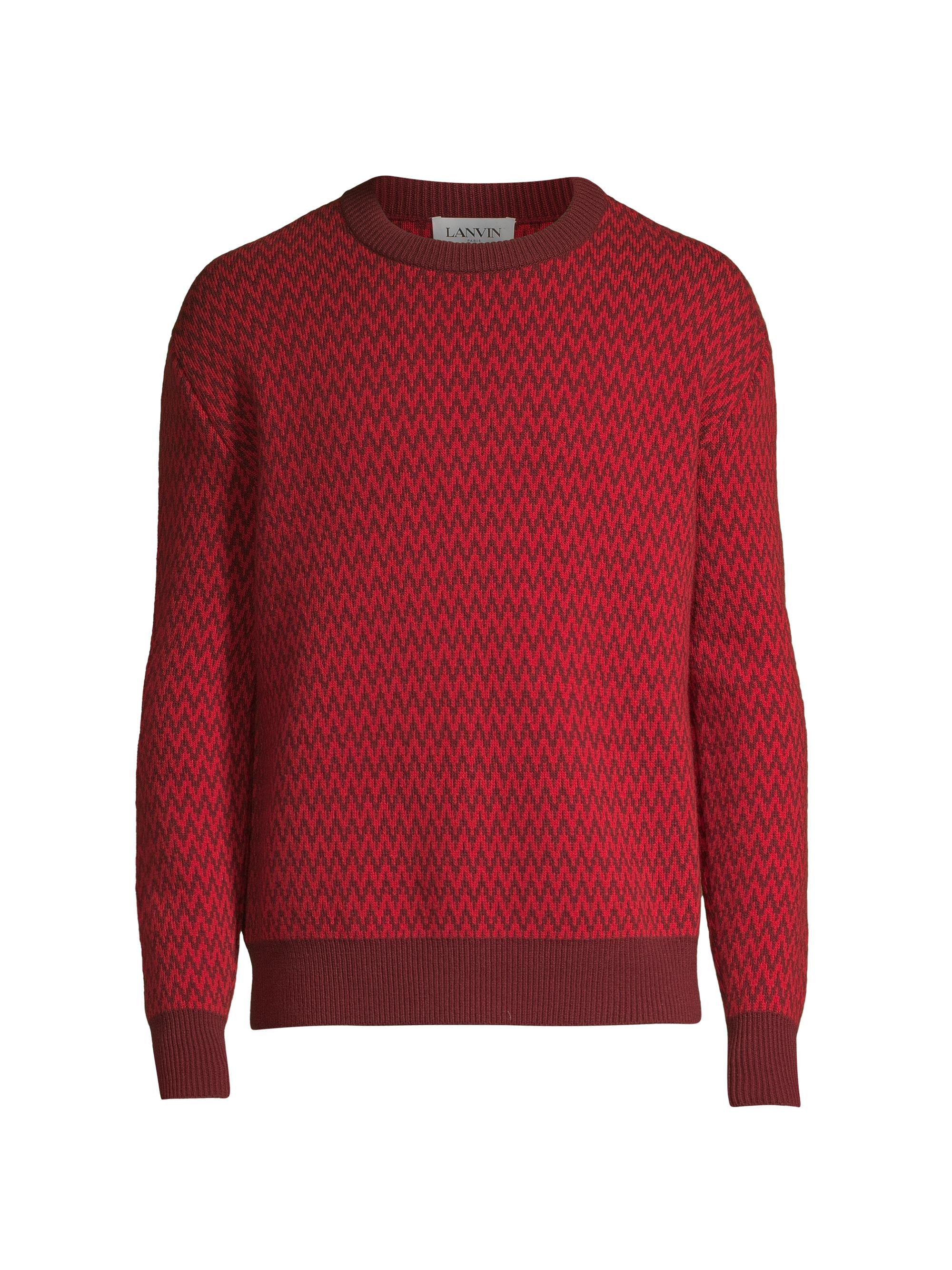 Lanvin Men's Curb Chevron Knit Crewneck Sweater - Red