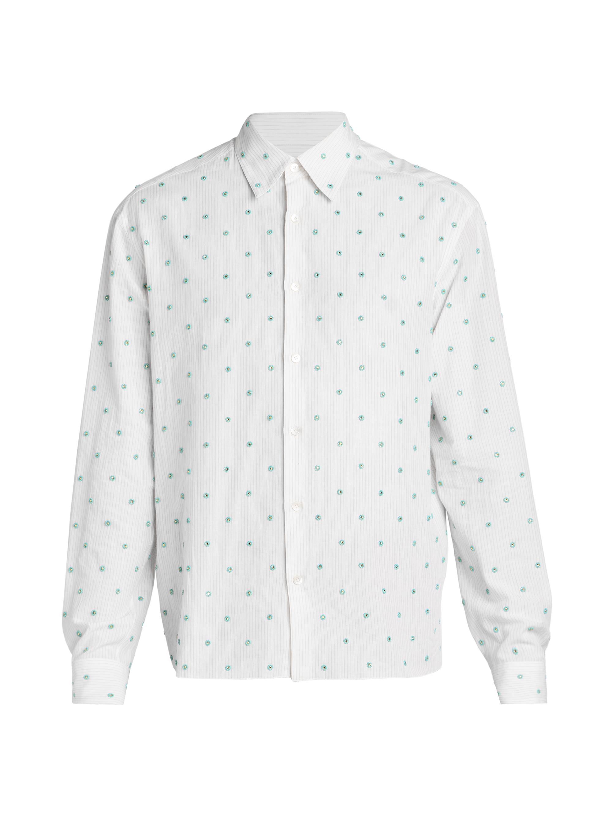 Lanvin Men's Pinstriped & Bead-Embroidered Regular-Fit Shirt - Milk