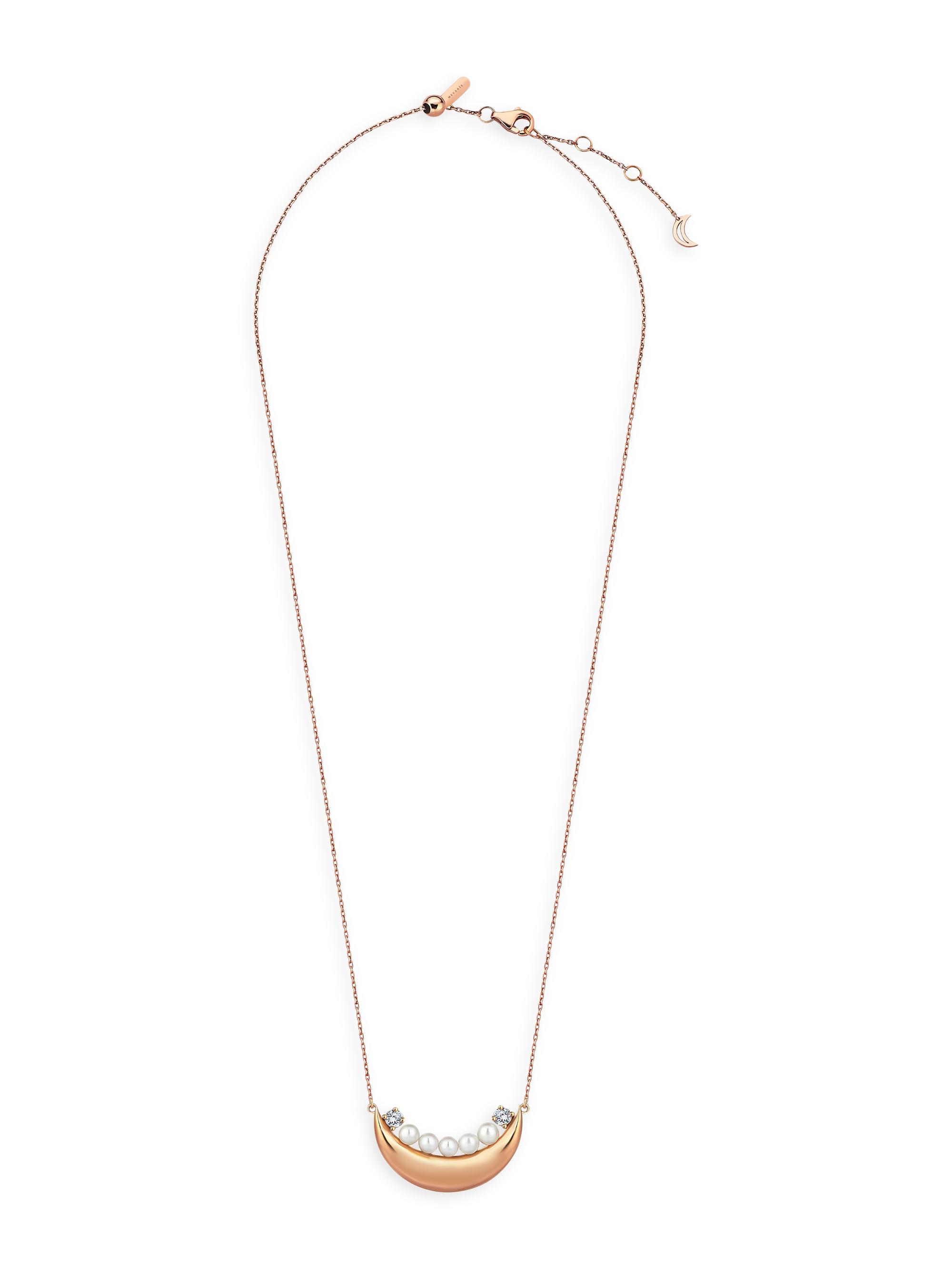 Mevaris Women's 18K Rose Gold, Pearl & 0.15 TCW Diamond Crescent Pendant Necklace - Rose Gold