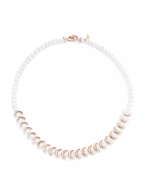 18K Rose Gold, Pearl & 0.10 TCW Diamond Necklace