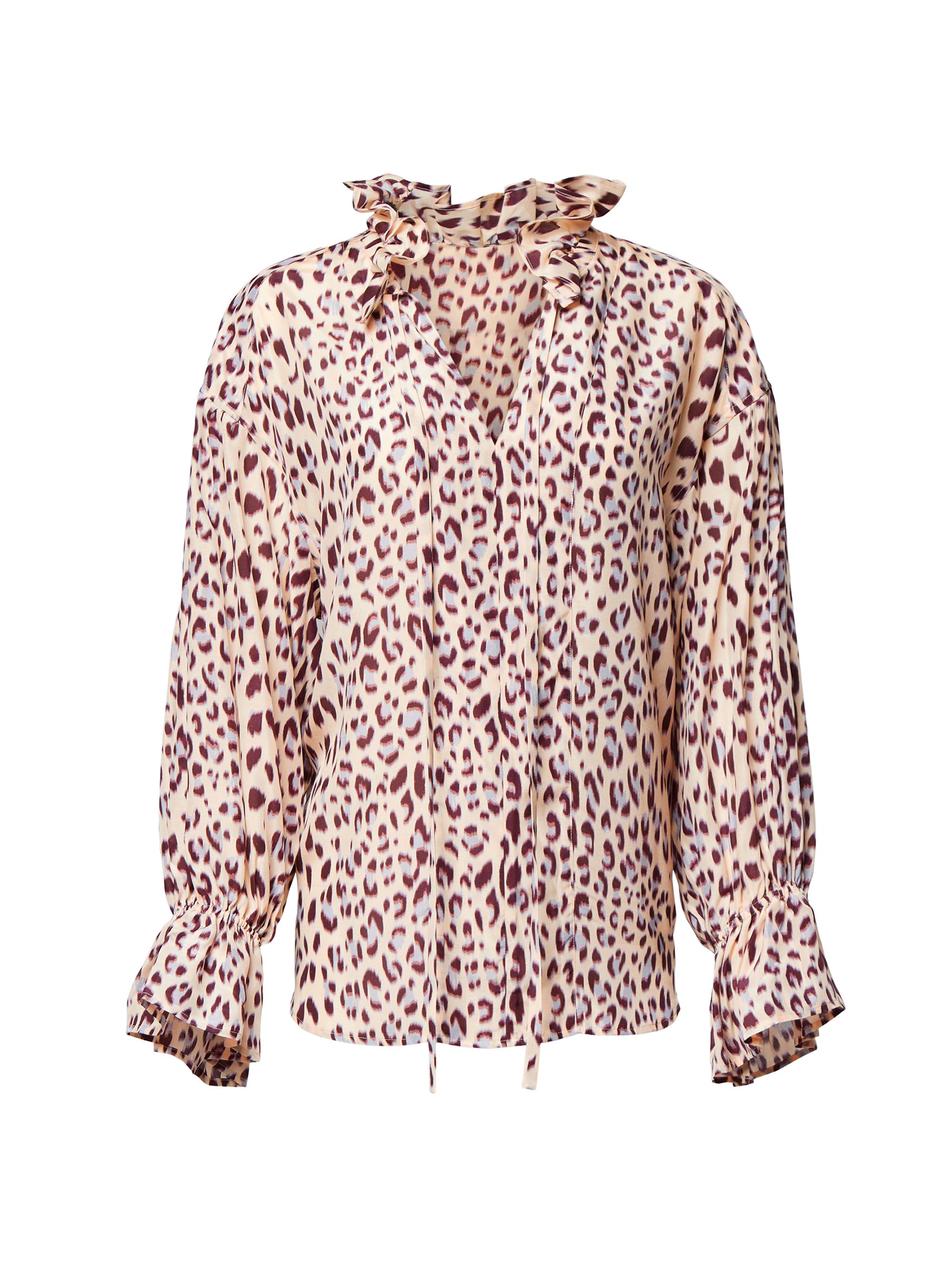 Equipment Women's Farah Cheetah Keyhole Blouse - Cream Tan Multi