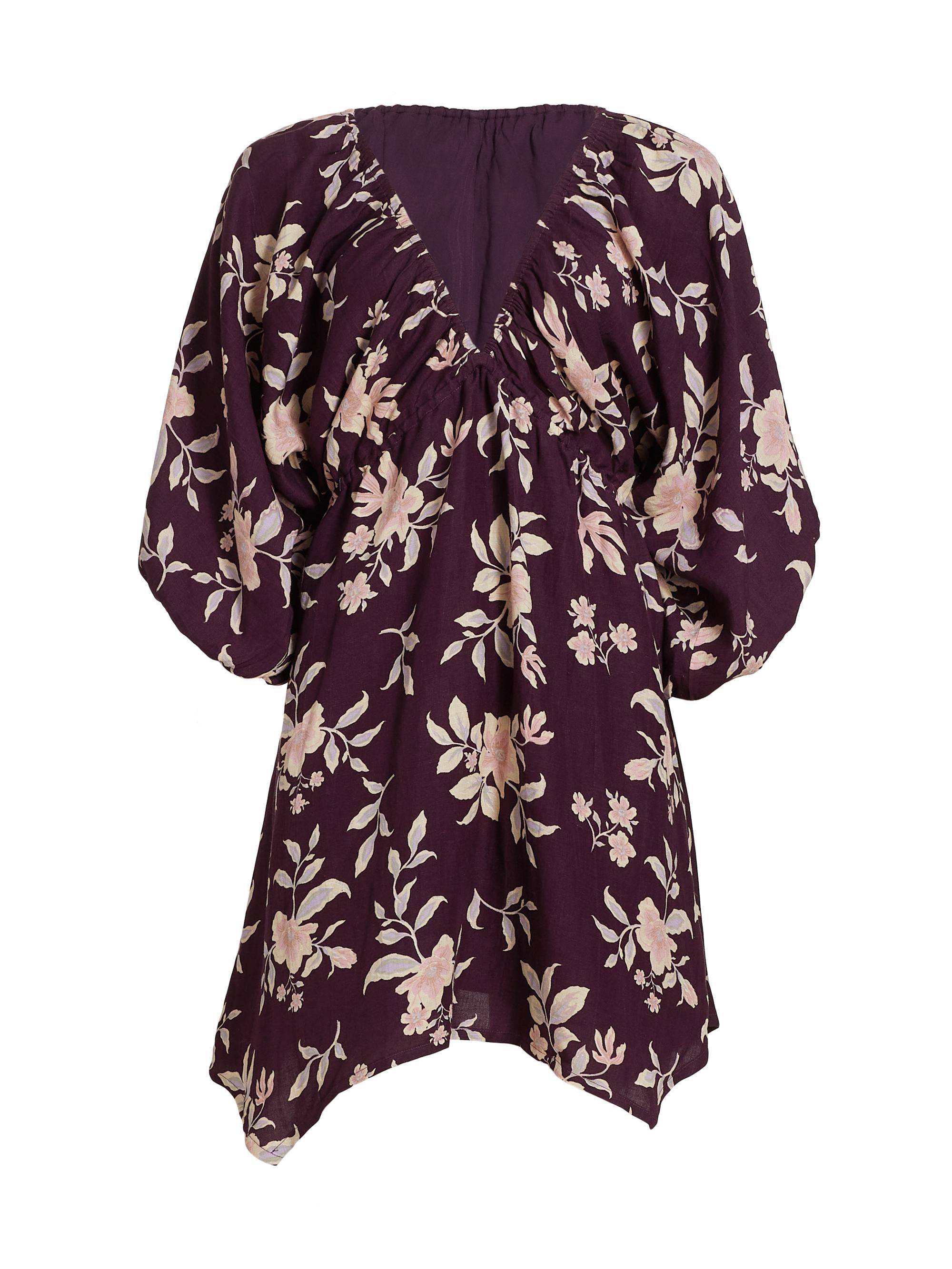 Free People Women's Portia Linen-Blend Floral Minidress - Black Cherry Combo