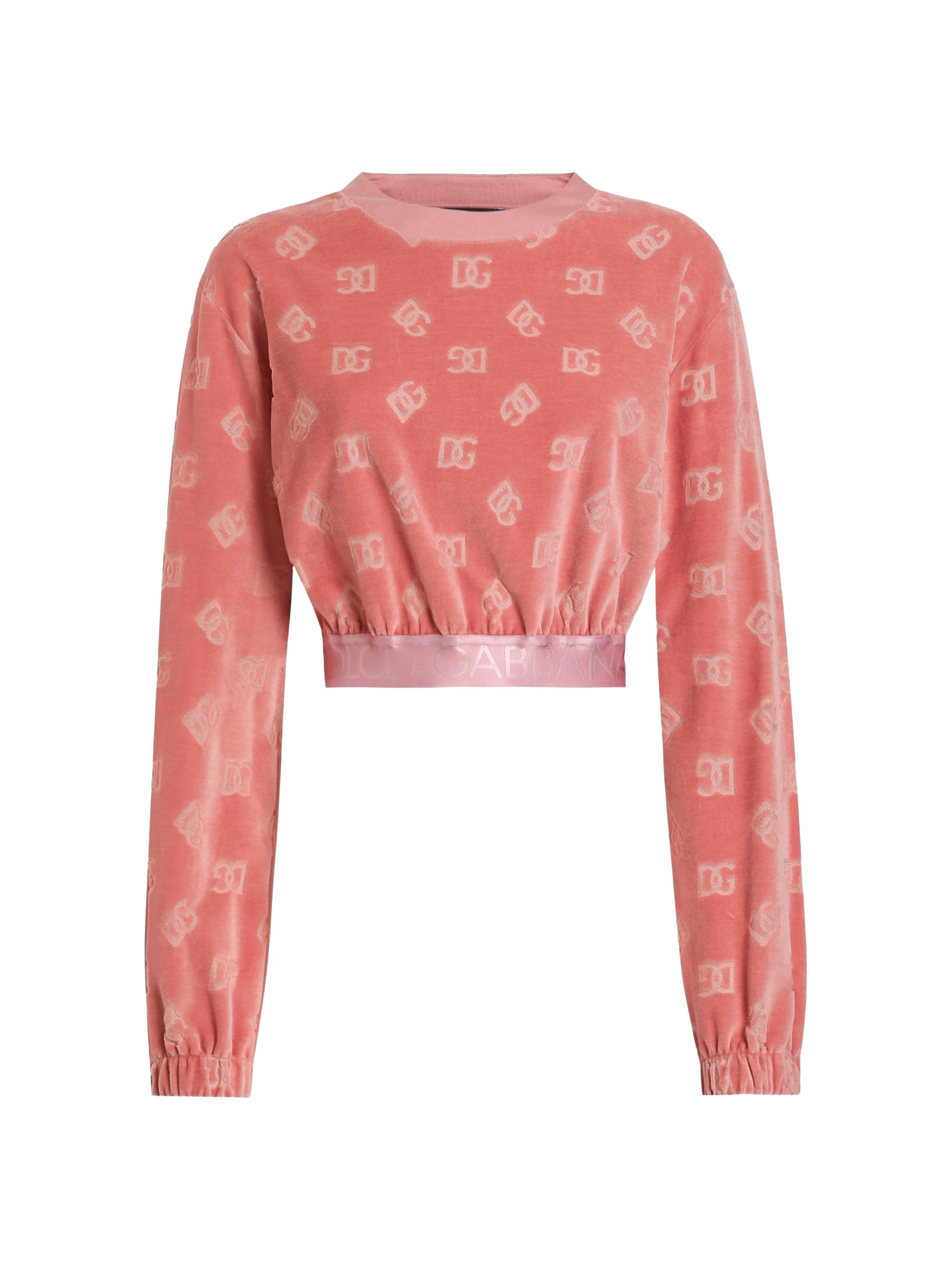Dolce & Gabbana Women's Velvet Logo Cropped Sweatshirt - Rosa Polvere Scuro