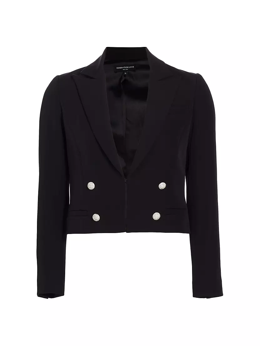 Black Crepe Blazer With Flap Pockets: Women's Luxury Jackets