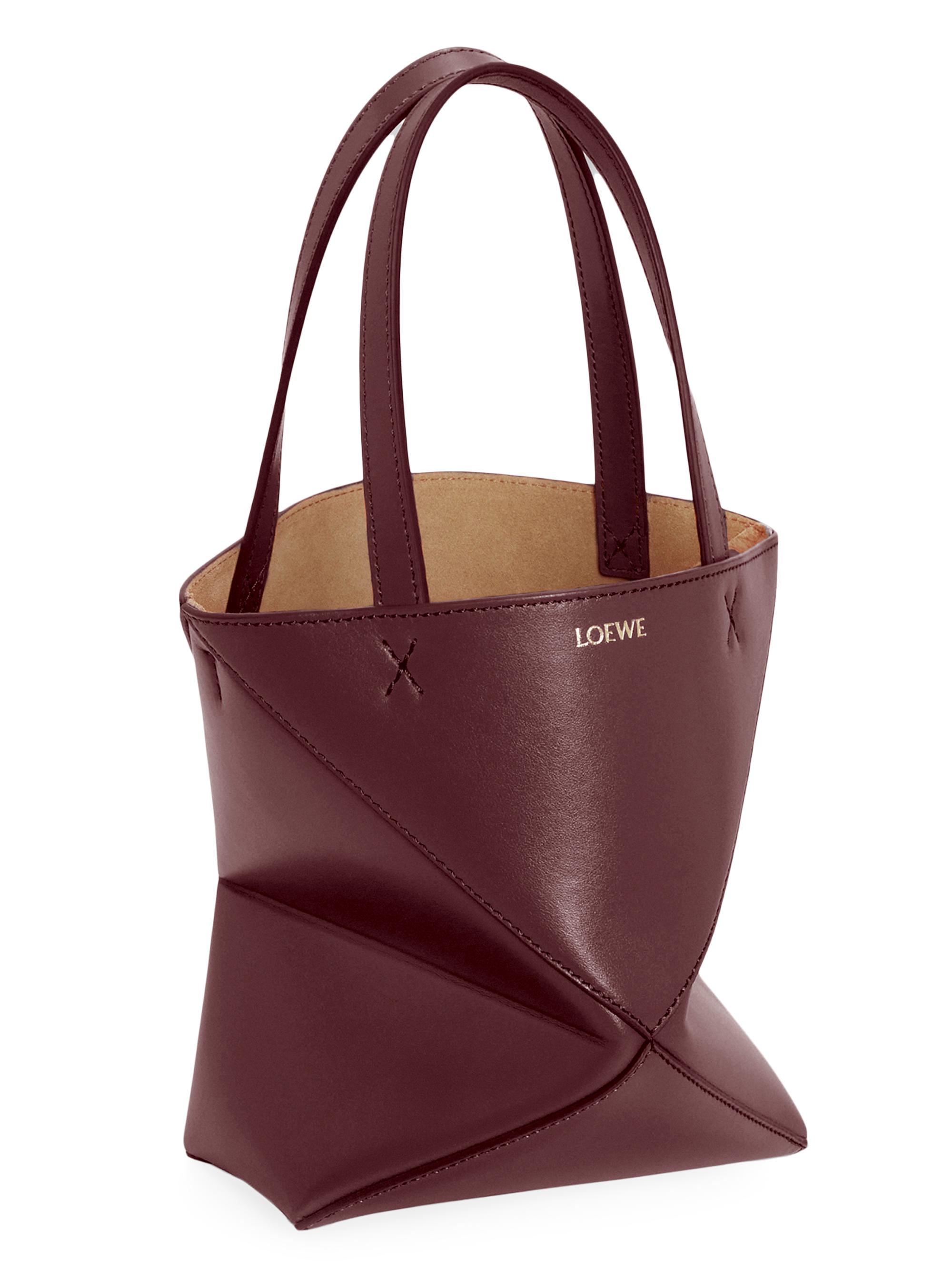 LOEWE Women's Mini Puzzle Fold Leather Tote Bag - Dark Burgundy
