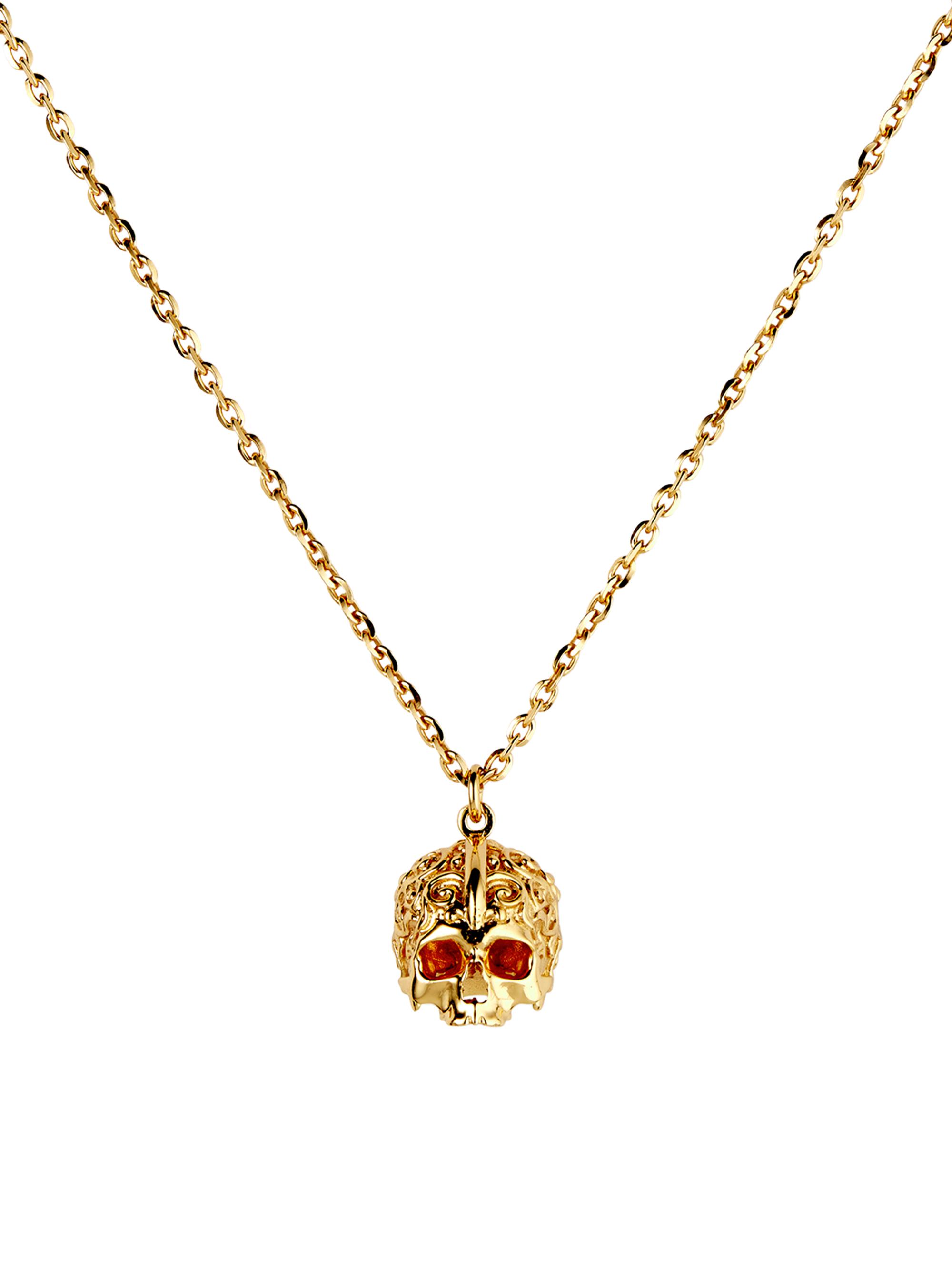Emanuele Bicocchi Men's Unisex 24K Gold-Plated Sterling Silver Arabesque Skull Necklace - Gold