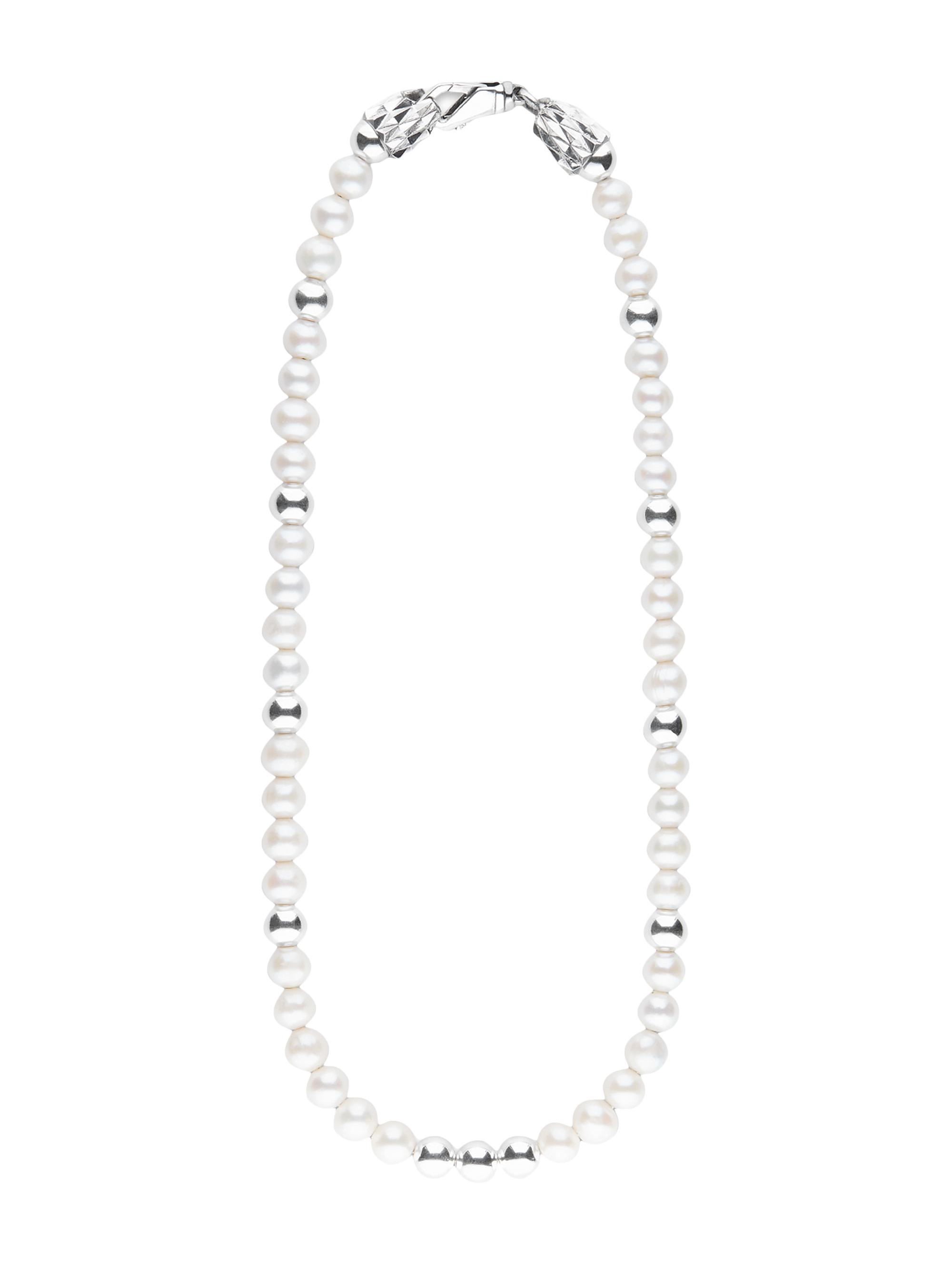 Emanuele Bicocchi Men's Unisex Sterling SIlver & Freshwater Pearl Beaded Necklace - White