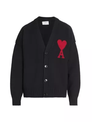 Shop AMI Paris Monogram Wool Cardigan | Saks Fifth Avenue