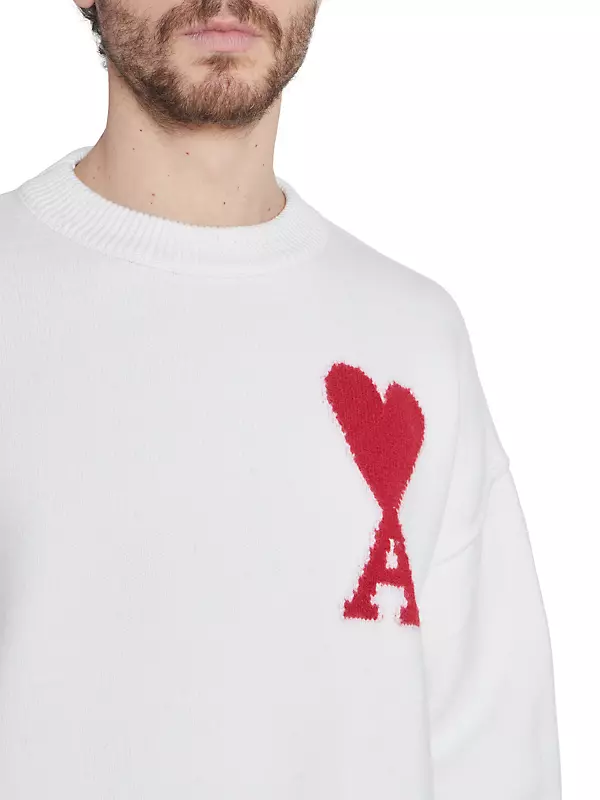 AMI Big Heart Wool Sweater Off White at