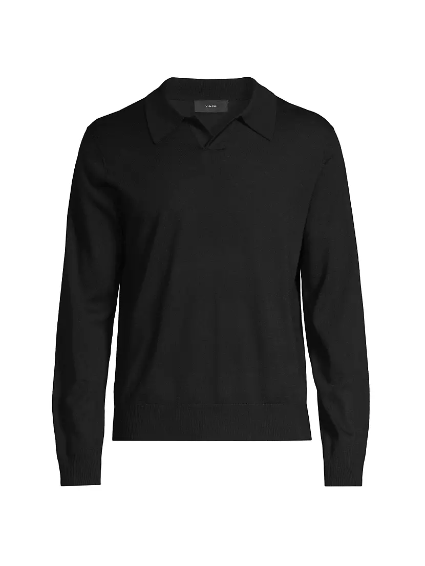 Vince Lace Stitch Long Sleeve Polo Shirt