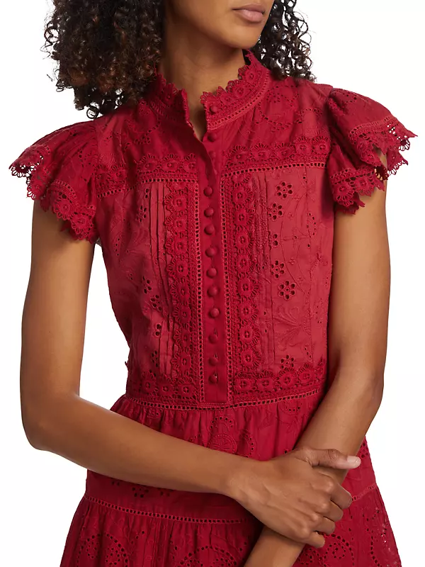 H&M Ladies Red Dress with Eyelet Embroidery