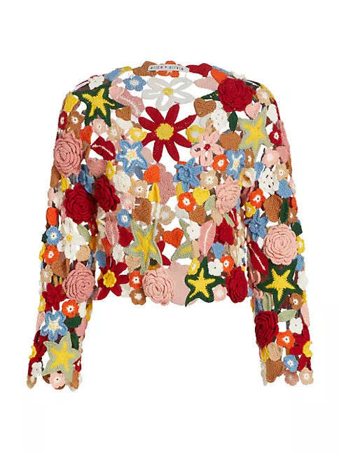 Alice + Olivia Fawn Crochet-Knit Collage Cardigan