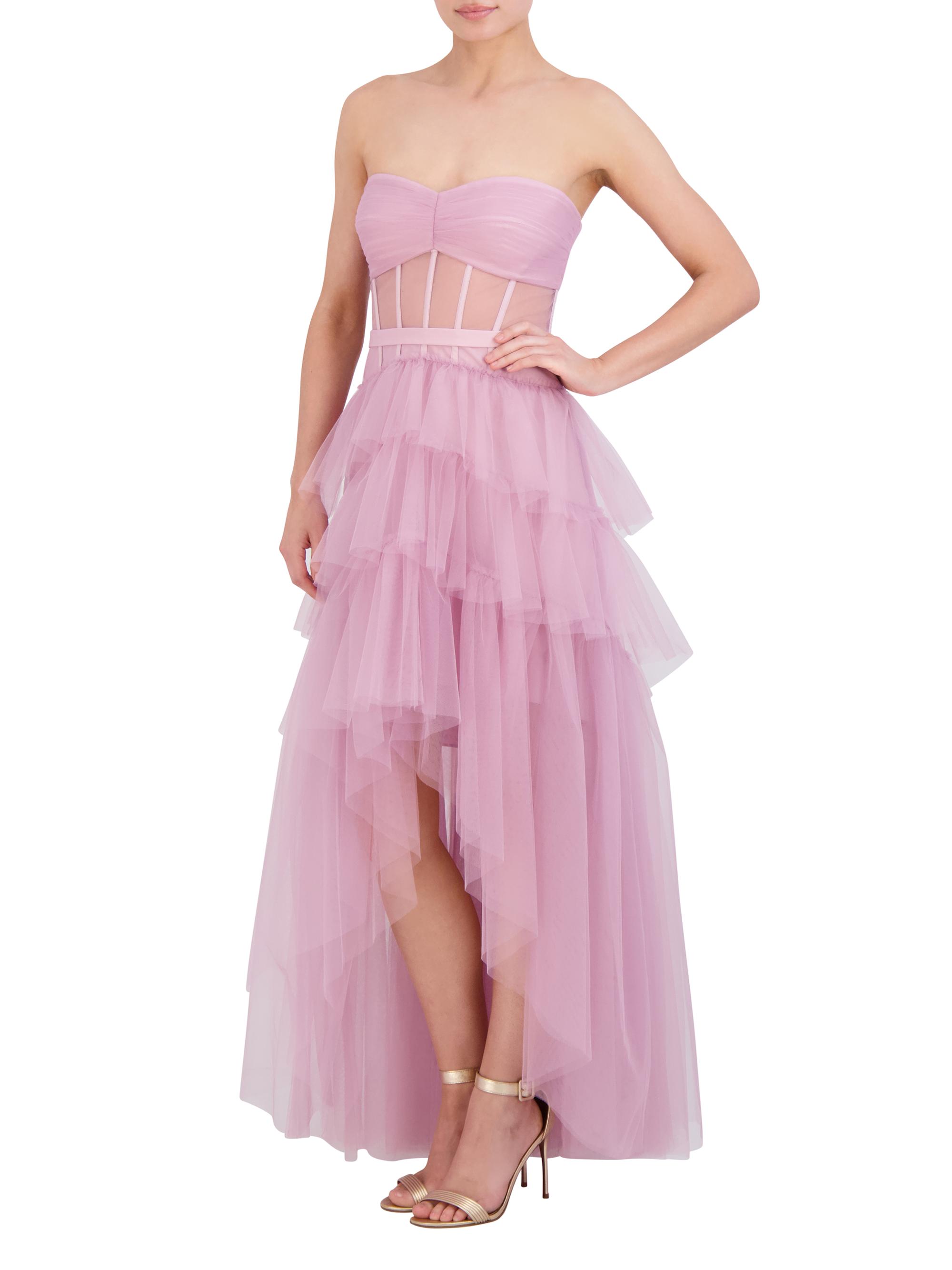 21545 Strapless Printed High Low Dress
