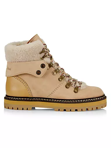 Eileen Shearling-Trimmed Lace-Up Boots