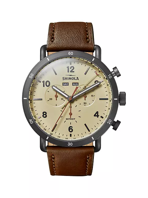 Men's Canfield Sport Leather Strap Watch, 45mm