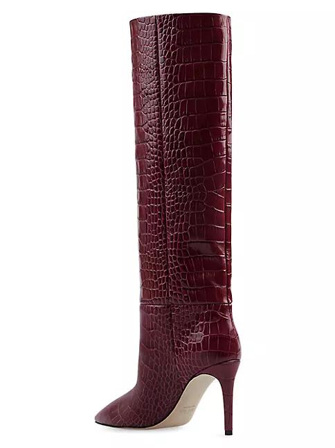 Paris Texas Women's Knee-High Croc-Embossed Leather Stiletto Boots - Bordeaux - Size 5