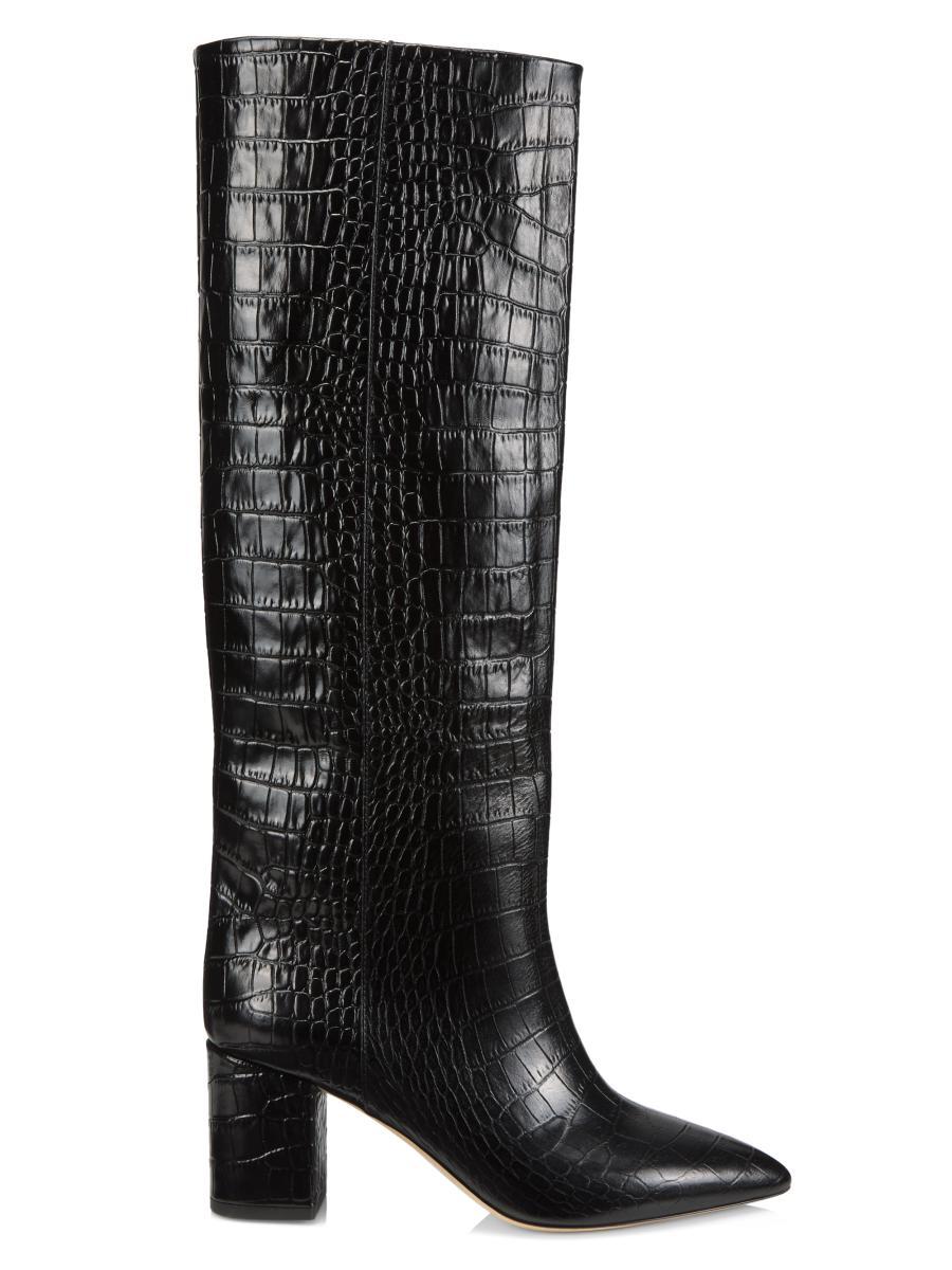 ロングブーツ PARIS TEXAS ANJA BOOTS IN CROCODILE EMBOSSED LEATHER Black Anja croc-effect leather knee boots | PARIS TEXAS